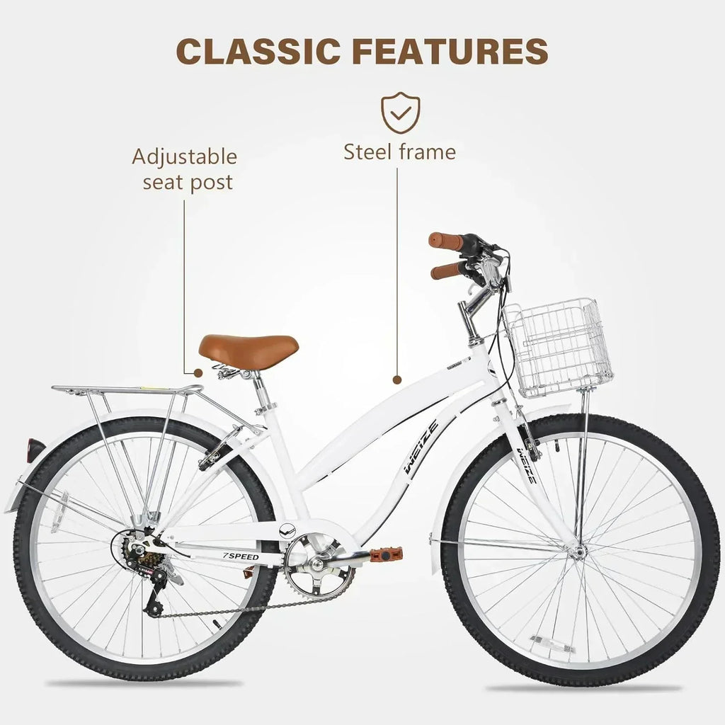 WEIZE Beach Cruiser Bike 26 inch Commuter Bicycle for Adult Men and Women 7-Speed/High-Carbon wourant
