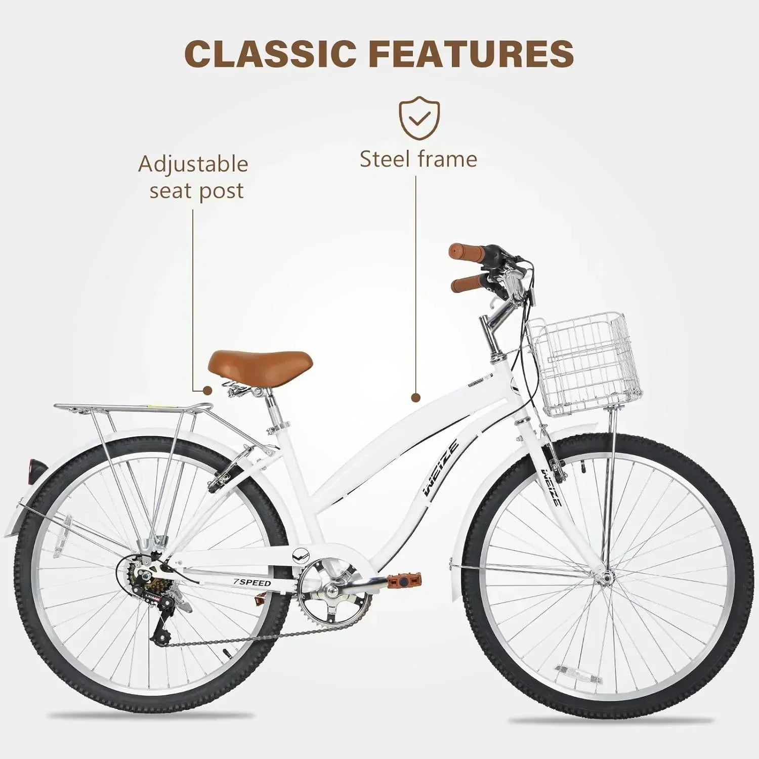 WEIZE Beach Cruiser Bike 26 inch Commuter Bicycle for Adult Men and Women 7-Speed/High-Carbon wourant