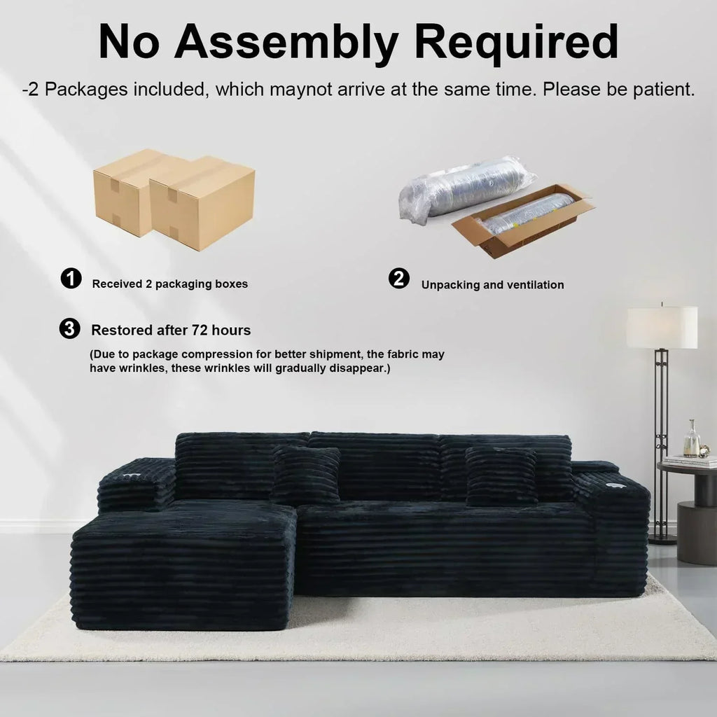 Cloud Sectional Couch with L Shape Chaise Modern Modular Sofa with Deep Seat Built in Cup Holder wourant