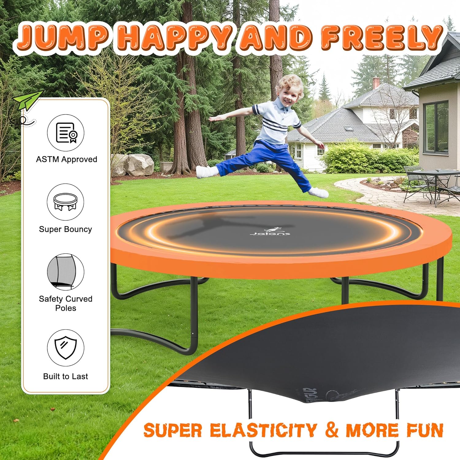 Trampoline 8FT 10FT 12FT 14FT 16FT, Recreational Trampolines with Enclosure Net and Ladder, Outdoor Anti-Rust Trampolines for Kids and Adults, ASTM Approved wourant