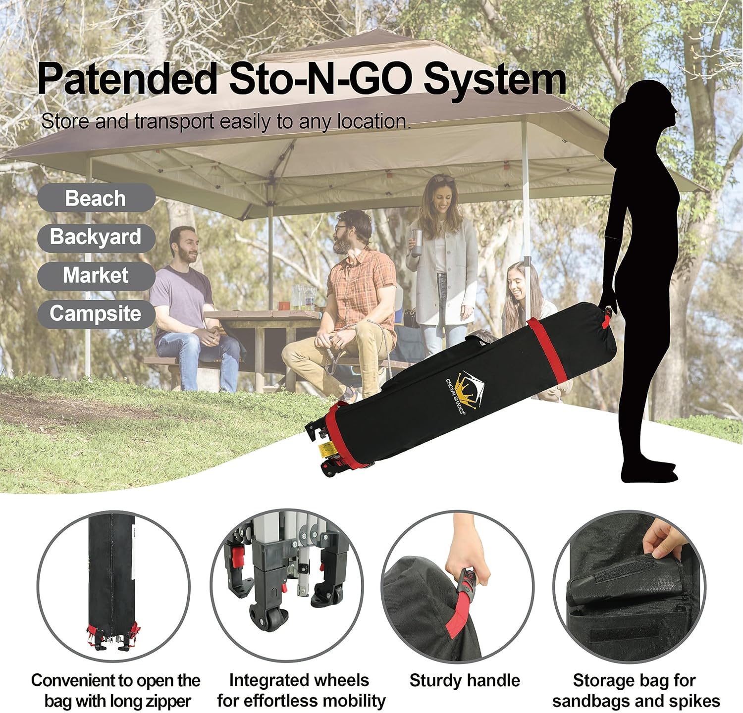 CROWN SHADES 13x13 Pop Up Gazebo, Canopy Tent, Gazebos on Clearance - Outdoor Gazebo for Backyard & Patio Furniture - Carpa Pop Up Tent with Wheeled STO-N-Go Cover Bag (White) wourant