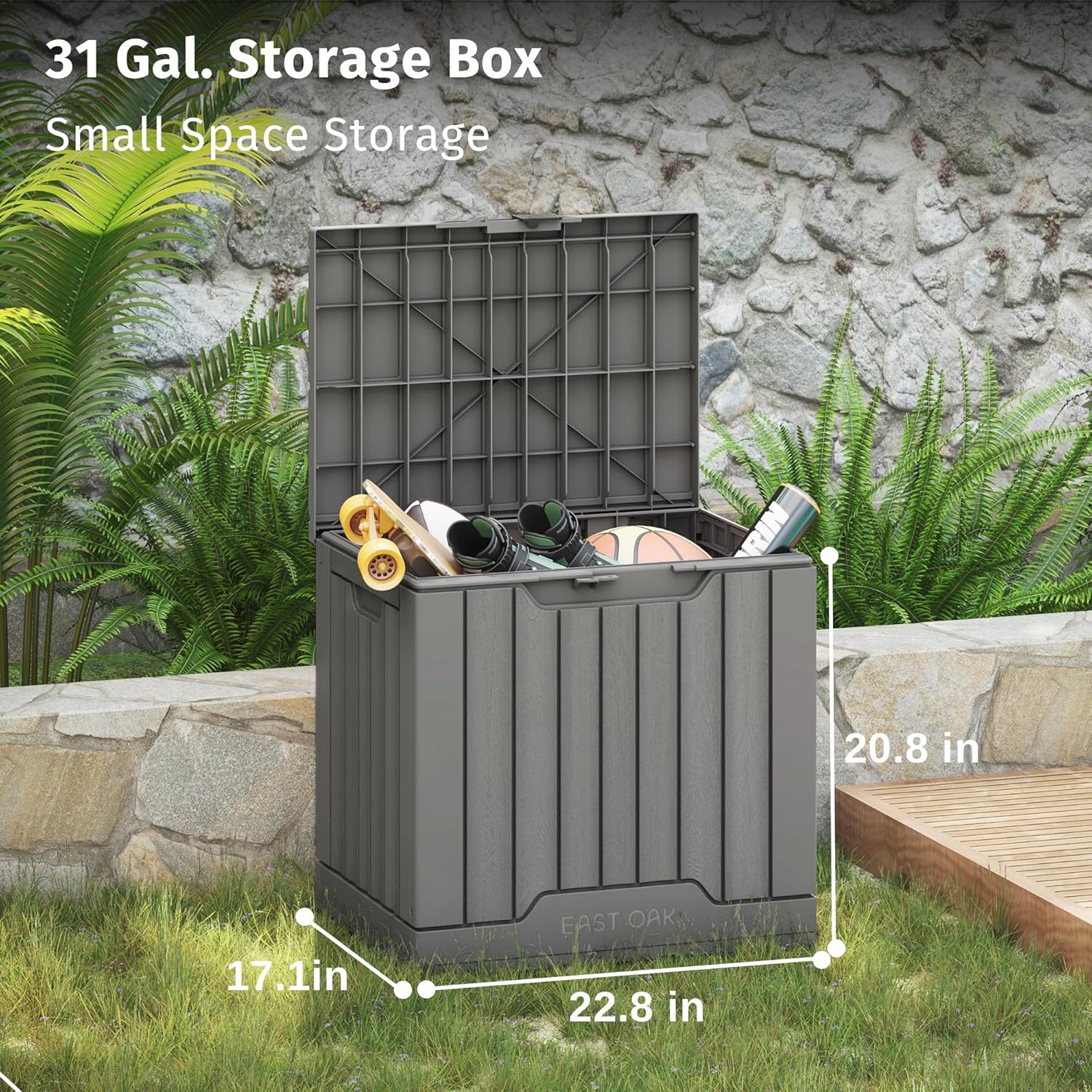 EAST OAK Outdoor Storage Box, 60 Gallon Deck Box Indoor and Outdoor Use, Waterproof Resin Storage Bin wourant