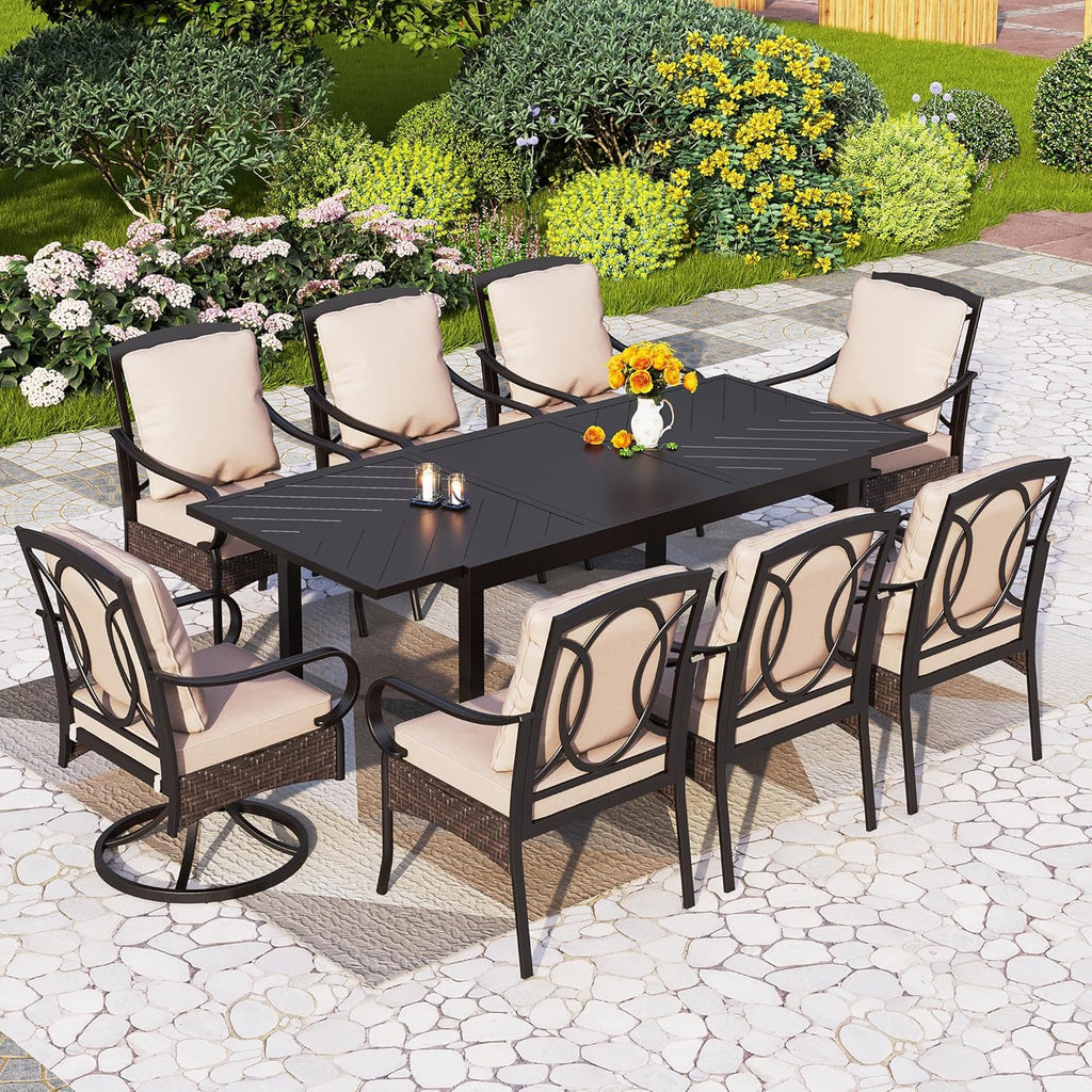 PHI VILLA 6-Piece Outdoor Dining Sets, All-Weather Patio Table and Chairs Set with Umbrella for 4, Heavy Duty Patio Round Table Set for Deck, 4 Extra Large Outdoor Swivel Chairs with Thick Cushions wourant