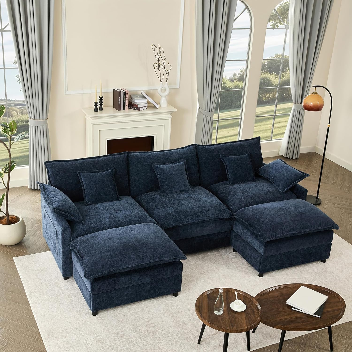 108 Inch U Shape Sofa Sectional Sofa Comfortable Cloud Sofa with Removable Footstool wourant