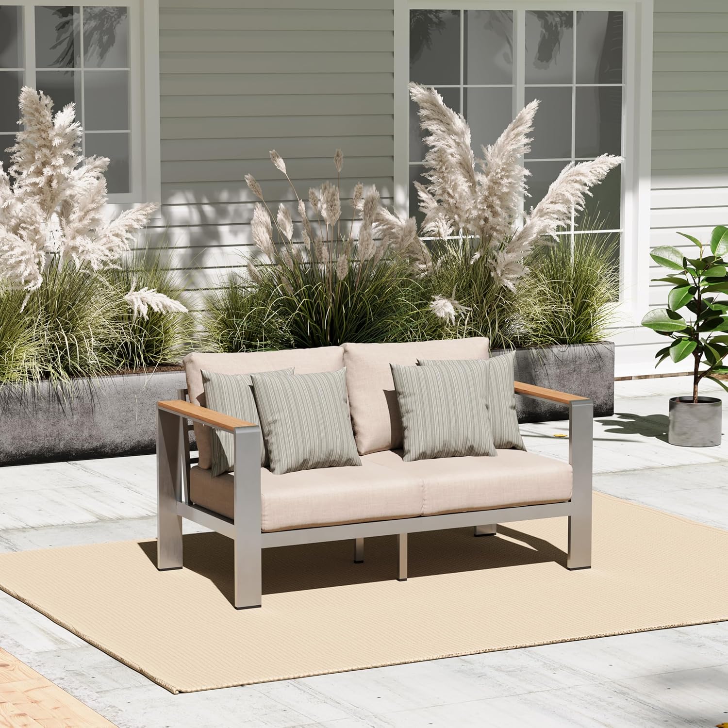 Aluminum Outdoor Patio Furniture Set with Coffee Table, 5 Piece Patio Conversation Sets, Outdoor Sectional Furniture for Porch, Balcony, Yard, Gray woonhhop