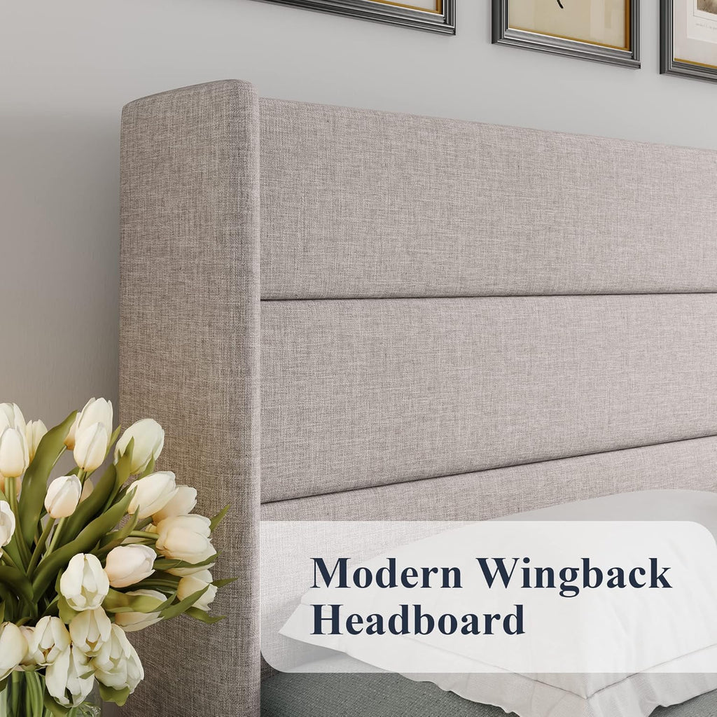 Allewie Queen Size Lift Up Storage Bed Modern Wingback Headboard Hydraulic Support wourant