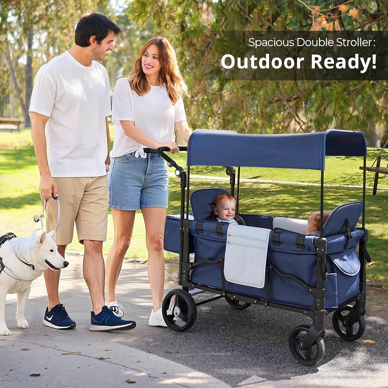 Stroller Wagon for Kids, Wagon Stroller Toddlers 2 Seaters, All-Terrain Baby Wagon Outdoor with Canopy, Parent Organizer, Adjustable Handle & Pull Bar for Infants and Toddlers, Gray wourant