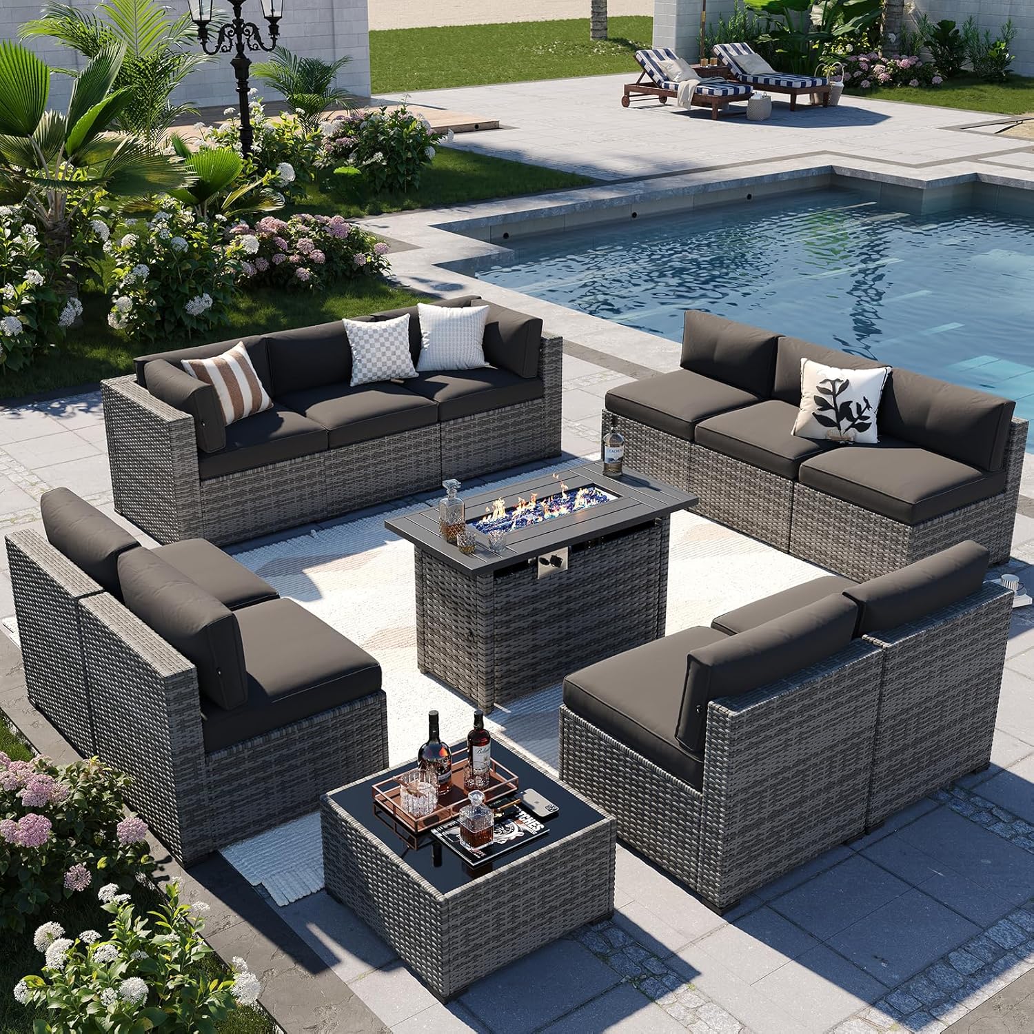 Aoxun Patio Furniture Sets, 7-Piece Outdoor Patio Furniture with Thick Cushions, Wicker Outdoor Conversation Set Sectional Sofa for Backyard, Poolside, Garden woonhhop