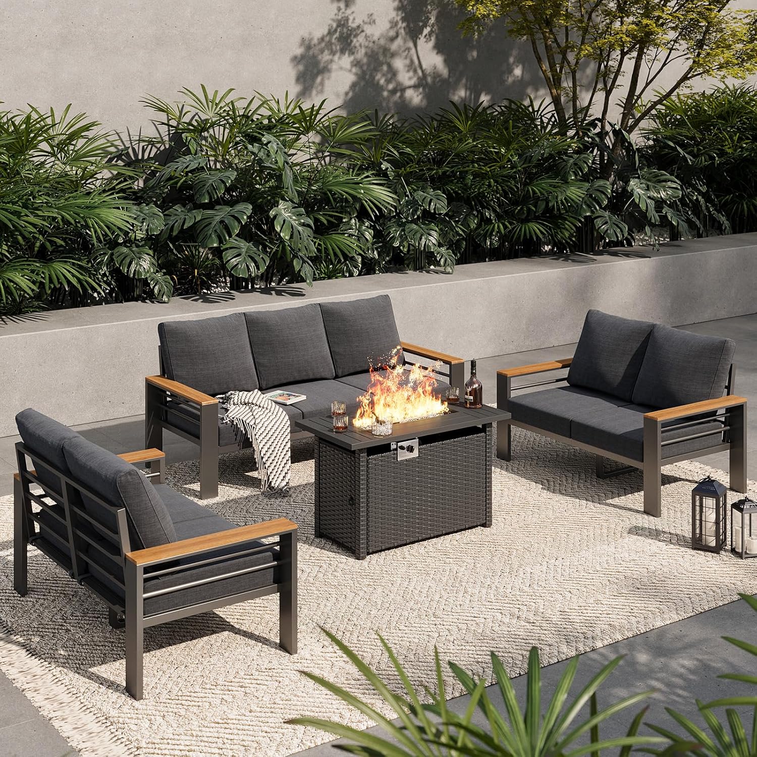 Aoxun Aluminum Outdoor Patio Furniture Set, 5 Seats Outdoor Sectional with Coffee Table, Patio Conversation Sets with Upgraded Armrests and Cushions for Backyard, Garden and Poolside woonhhop