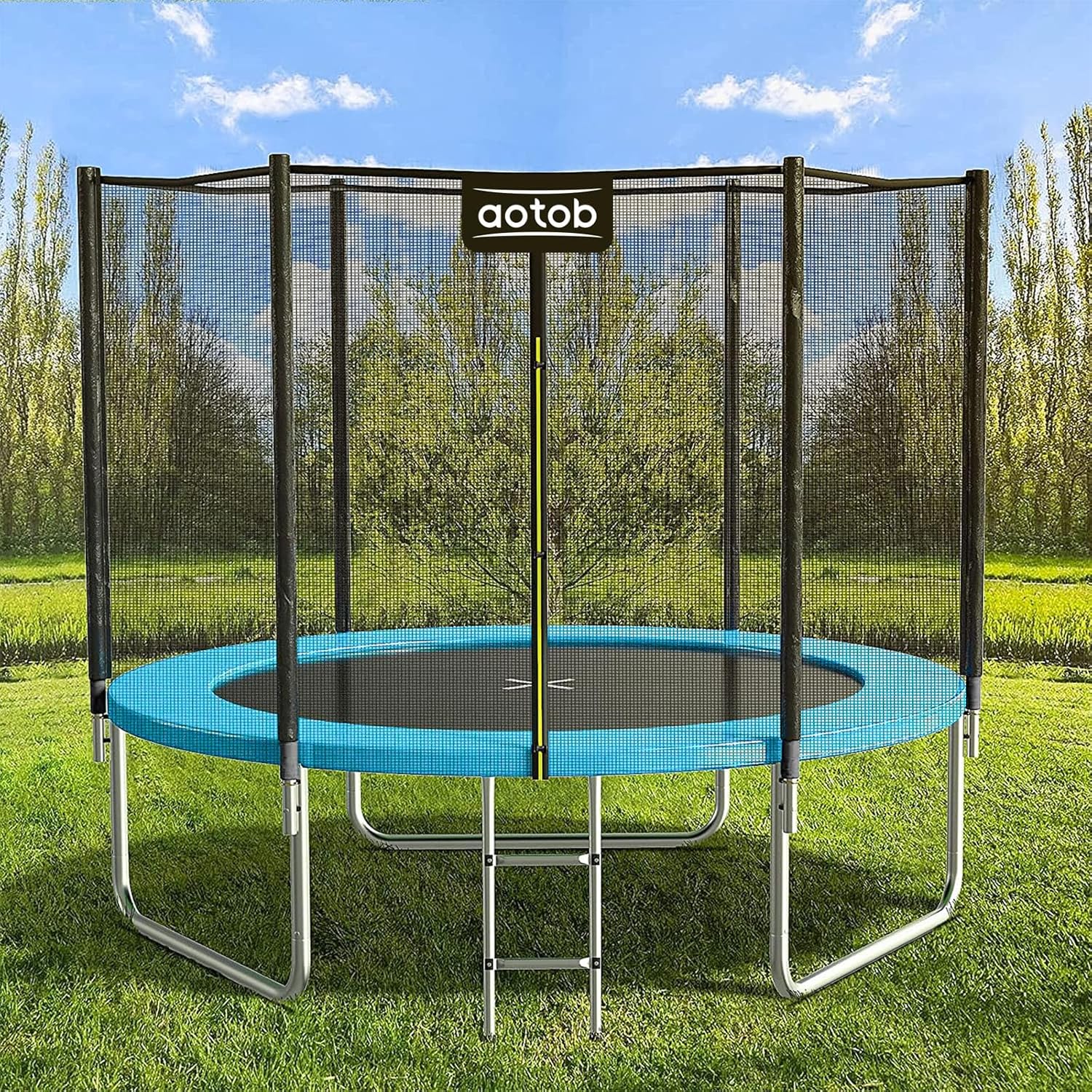AOTOB 8FT 10FT 12FT 14 FT 15FT Trampoline with Safety Enclosure Net，Outdoor Trampoline with Basketball Hoop, Heavy Duty Jumping Mat and Spring Cover Padding for Kids and Adults, Storage Bag and Ladder wourant