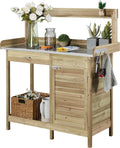 Yaheetech Outdoor Garden Potting Bench Table Work Bench Metal Tabletop W/Cabinet Drawer Open Shelf Natural Wood wourant