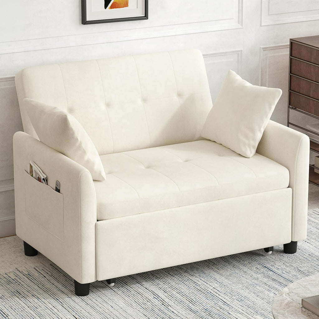 Sleeper Sofa Bed, 3 in 1 Convertible Sleeper Couch Bed Pull Out, Small Loveseat Sofa, Futon Sofa Bed Full Size, 46" Velvet Love Seat wourant