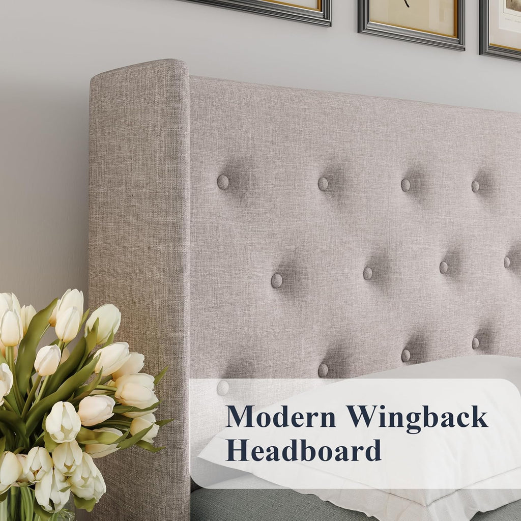 Allewie Queen Size Lift Up Storage Bed Modern Wingback Headboard Hydraulic Support wourant