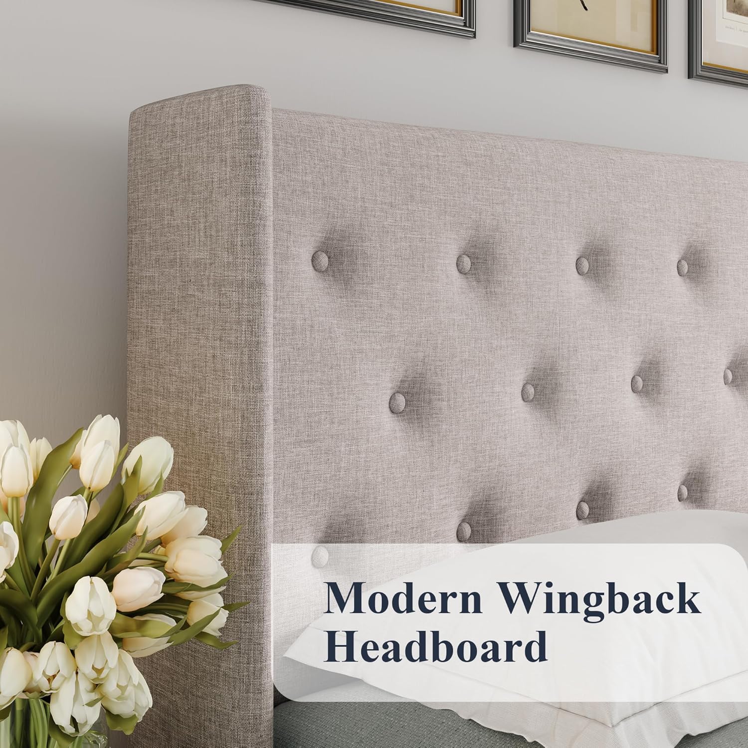 Allewie Queen Size Lift Up Storage Bed Modern Wingback Headboard Hydraulic Support wourant