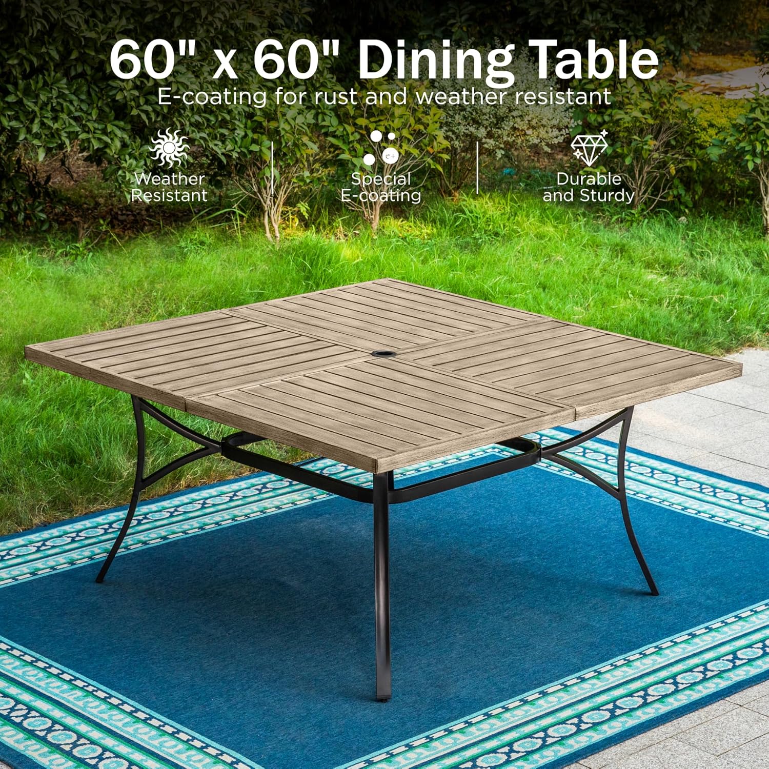 PHI VILLA 6-Piece Outdoor Dining Sets, All-Weather Patio Table and Chairs Set with Umbrella for 4, Heavy Duty Patio Round Table Set for Deck, 4 Extra Large Outdoor Swivel Chairs with Thick Cushions wourant