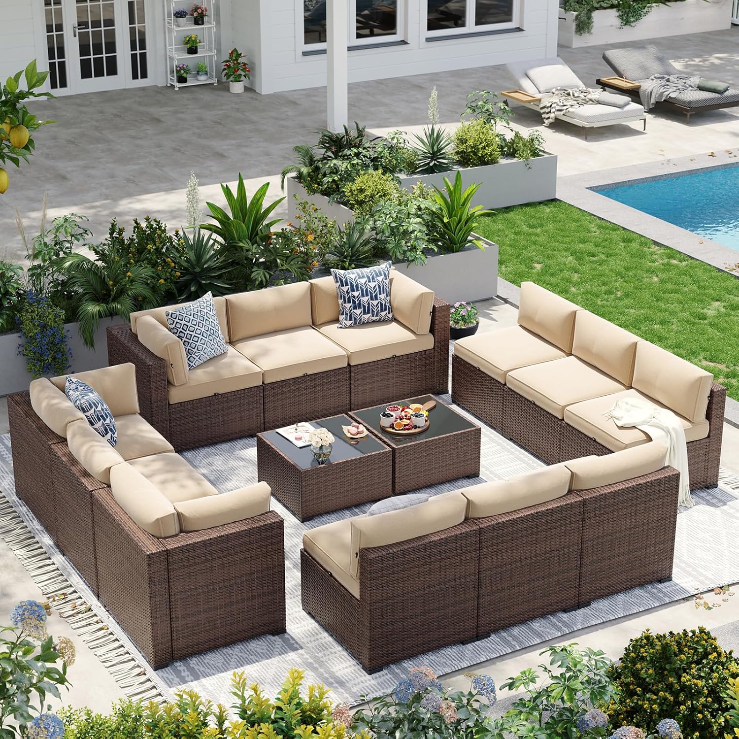 Aoxun Patio Furniture Sets, 7-Piece Outdoor Patio Furniture with Thick Cushions, Wicker Outdoor Conversation Set Sectional Sofa for Backyard, Poolside, Garden woonhhop
