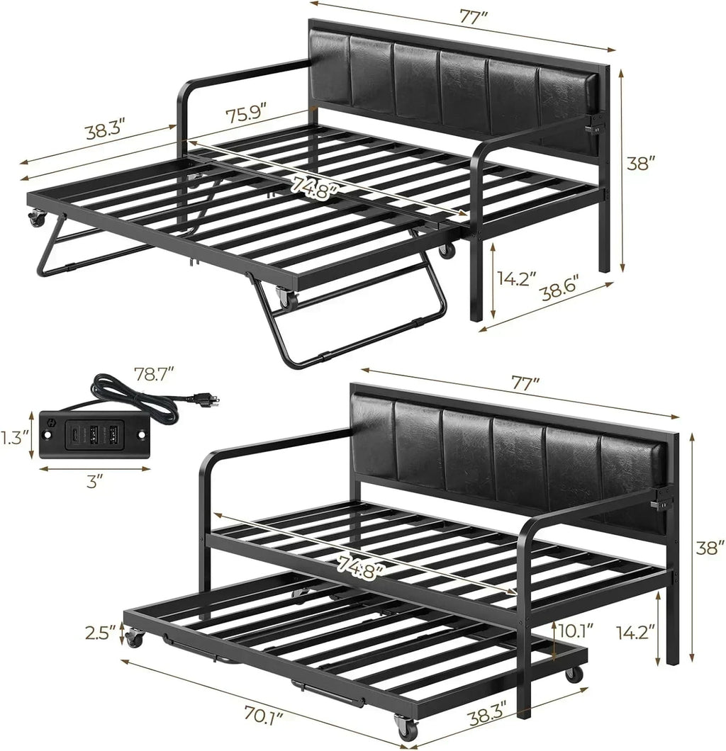 Rolanstar Daybed with Charging Station and LED Lights Height Adjustable Twin Daybed wourant