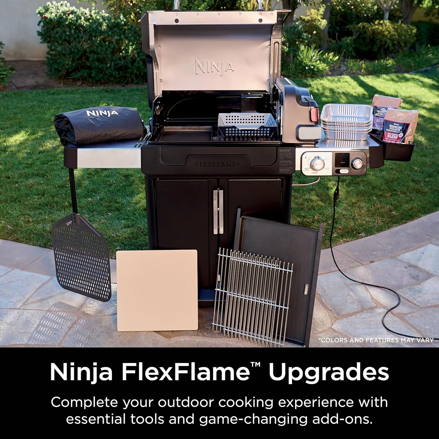 Ninja FlexFlame, Grill and Smoker, Electric and Propane Grill, Roaster, BBQ Grill, 5-in-1 Cooking System, 3 Burner, Digital Control, Outdoor Cooking, Griddle, Pizza Maker, Stainless Steel, PG301 wourant