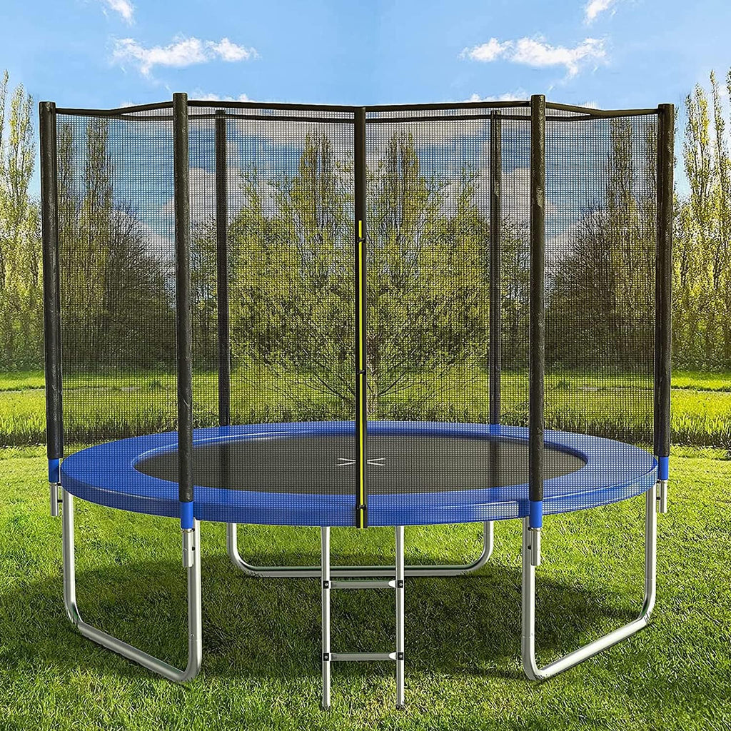 AOTOB 8FT 10FT 12FT 14 FT 15FT Trampoline with Safety Enclosure Net，Outdoor Trampoline with Basketball Hoop, Heavy Duty Jumping Mat and Spring Cover Padding for Kids and Adults, Storage Bag and Ladder wourant