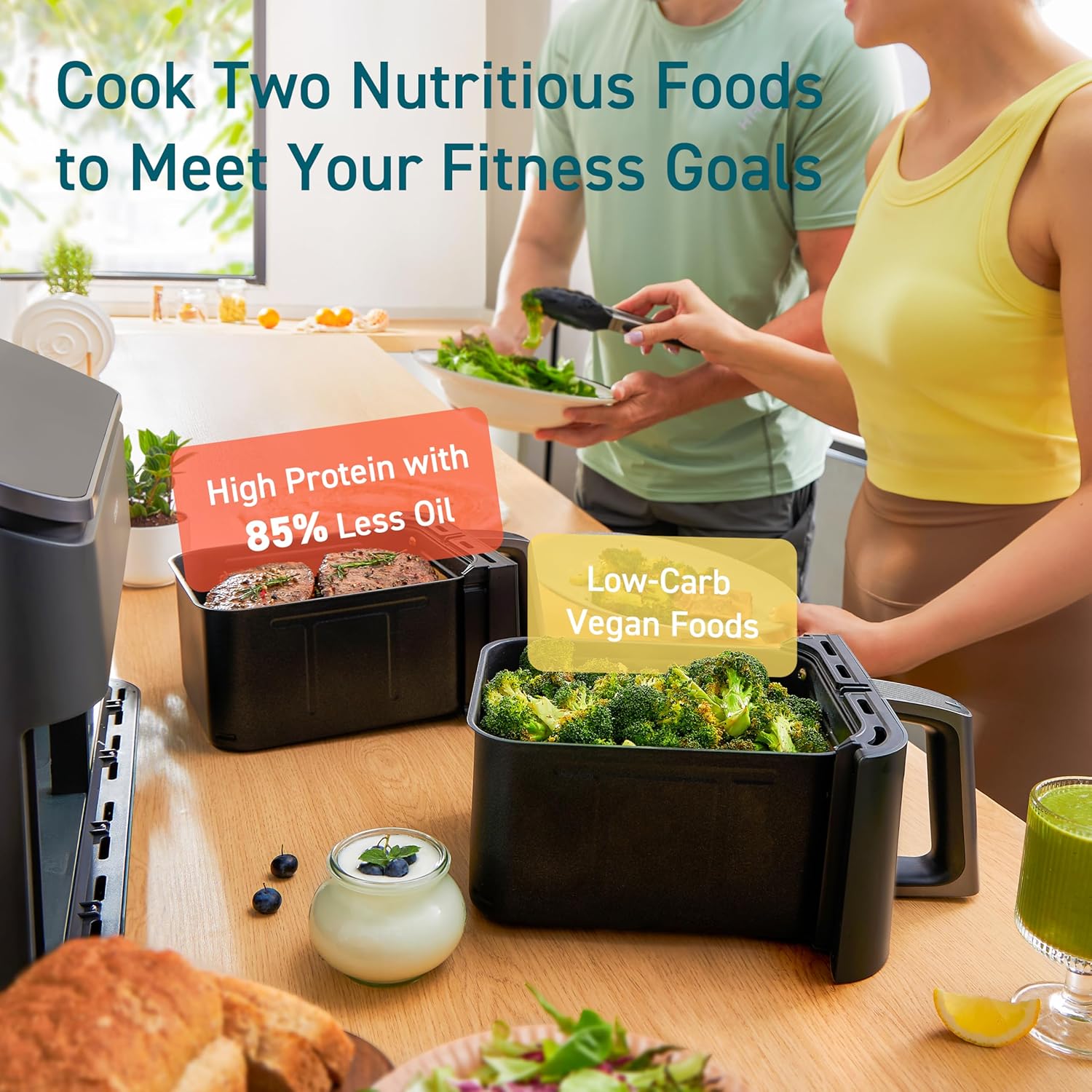 COSORI 9Qt 10-in-1 Dual Air Fryer Fresh Balanced Meals for Family Children Double Baskets wourant
