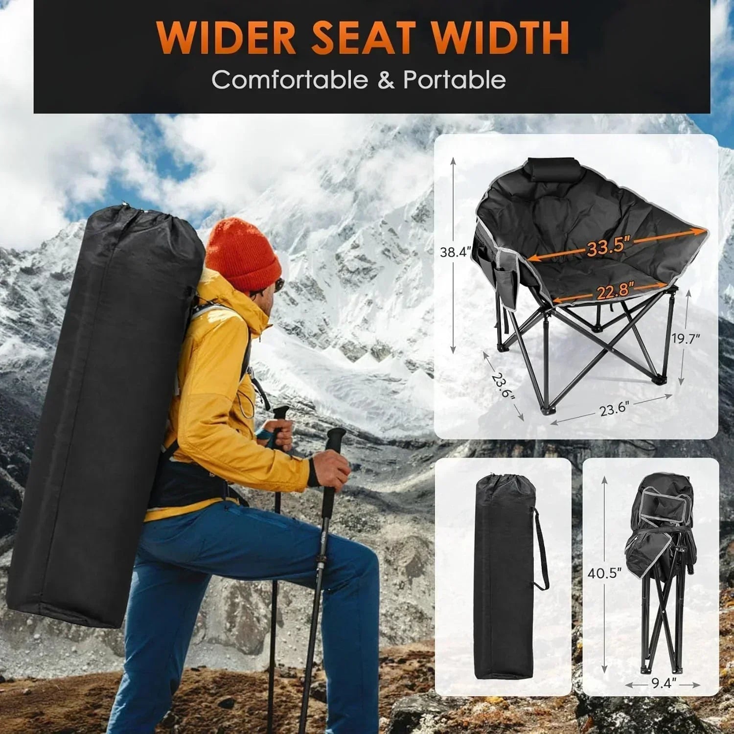 Heated Camping Chair Extra Large Heated Chair Outdoor Sports Chair with 3 Heat Levels on Back wourant