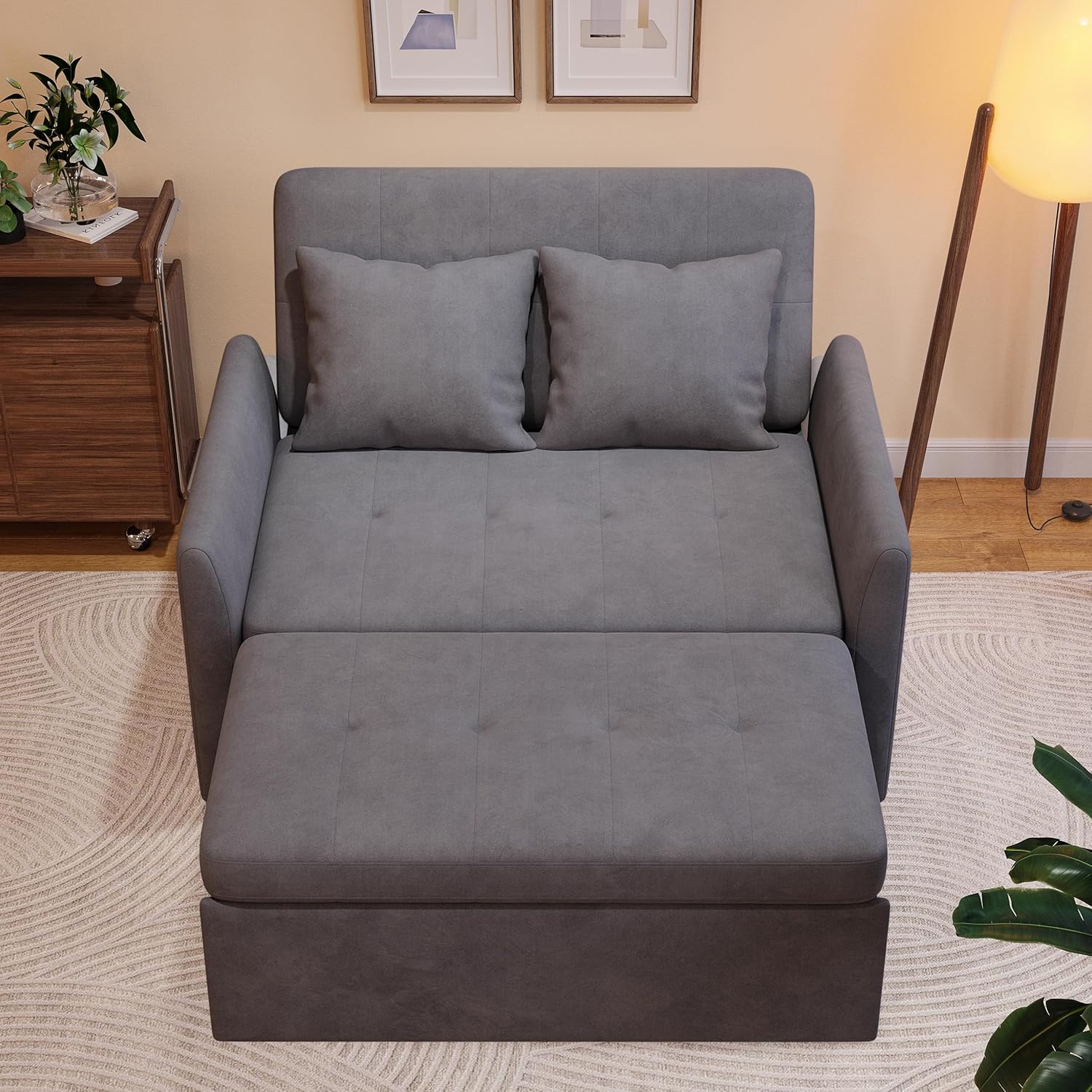 Sleeper Sofa Bed, 3 in 1 Convertible Sleeper Couch Bed Pull Out, Small Loveseat Sofa, Futon Sofa Bed Full Size, 46" Velvet Love Seat wourant