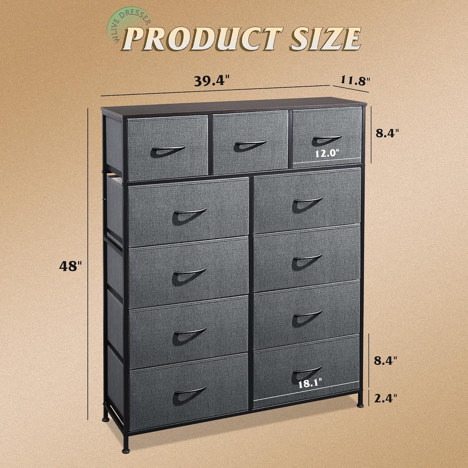 Storage Organizer Unit with 11 Fabric Bins, Storage Drawers Organizer with Steel Frame, Tall Storage Tower Organizaton wourant