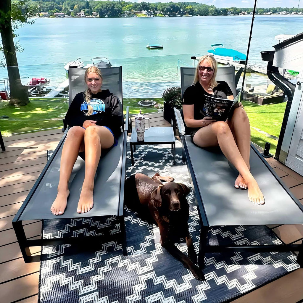 PURPLE LEAF Patio Tanning Lounge Chair Set with Face Down Hole Outdoor Aluminum Adjustable Reclining Chairs Wheels Pillows and Table for Poolside Beach Sunbathing Lounger, Beige wourant