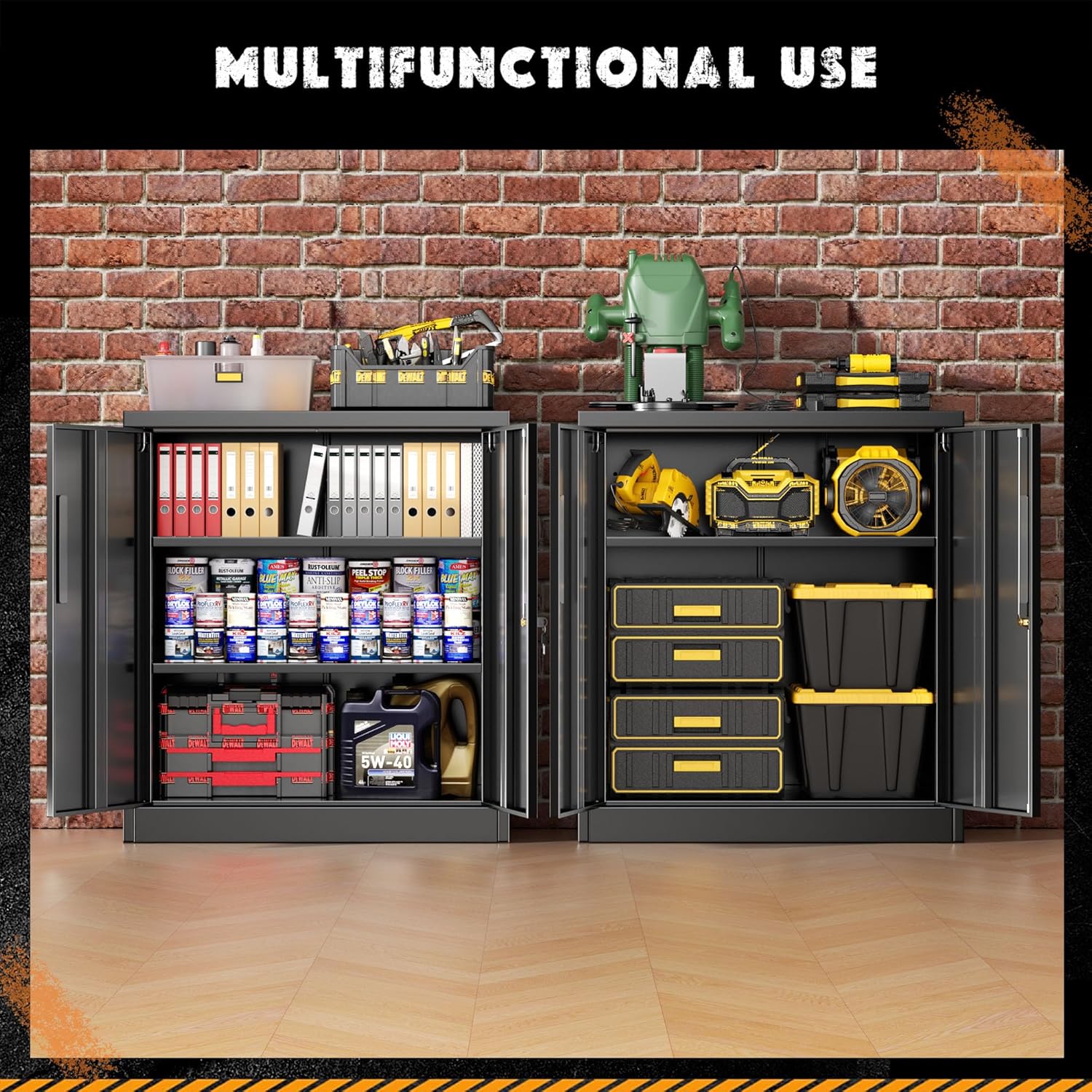 Greenvelly Metal Storage Cabinet, 72" Black Locking Metal Cabinet with 2 Doors and 4 Adjustable Shelves, Lockable Garage Storage Cabinets for Home Office, Garage, Kitchen, Living Room wourant