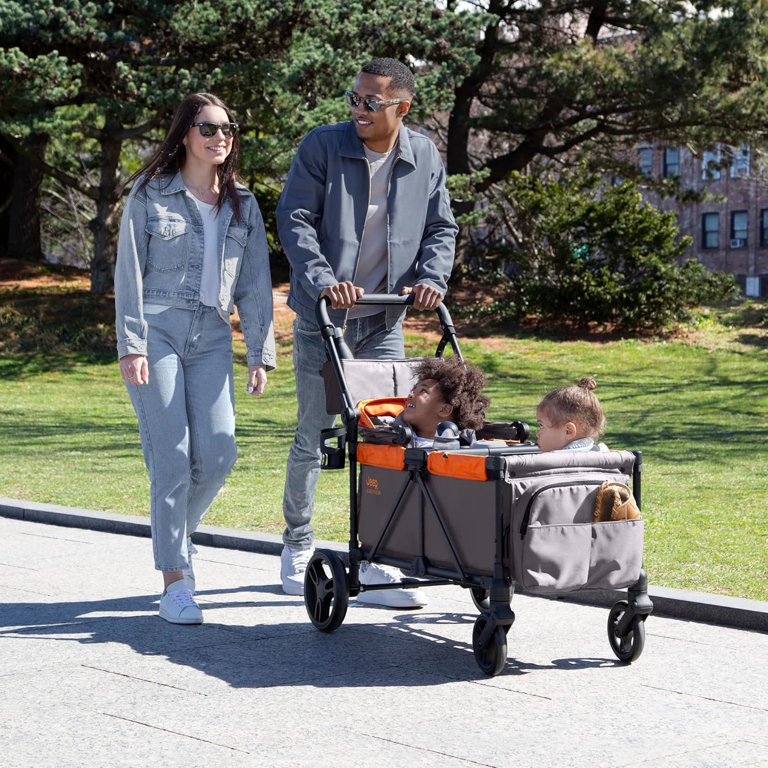 Jeep Sport All-Terrain Stroller Wagon by Delta Children - Includes Canopy, Parent Organizer, Adjustable Handlebar, Snack Tray & Cup Holders, Grey/Olive Green wourant