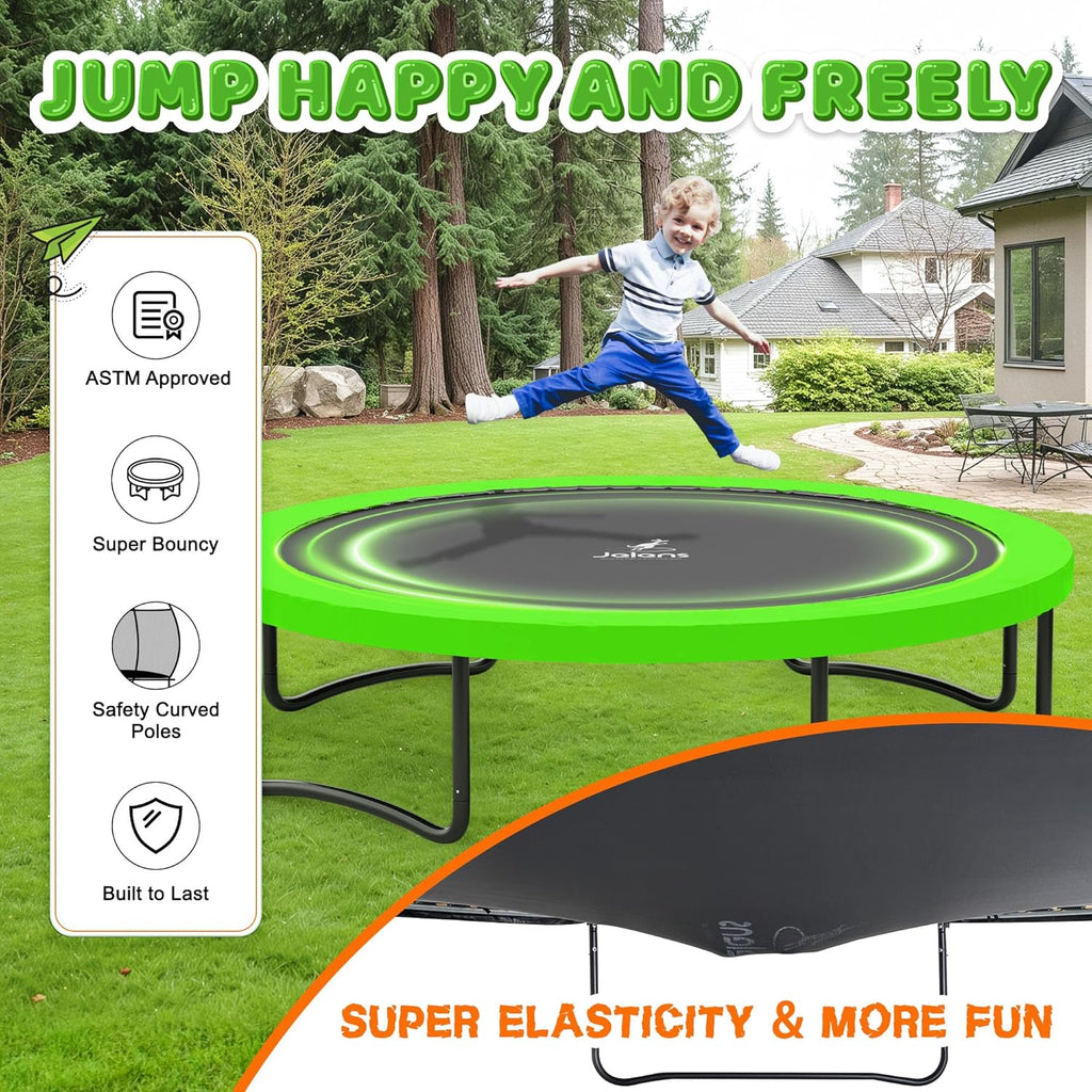 Trampoline 8FT 10FT 12FT 14FT 16FT, Recreational Trampolines with Enclosure Net and Ladder, Outdoor Anti-Rust Trampolines for Kids and Adults, ASTM Approved wourant