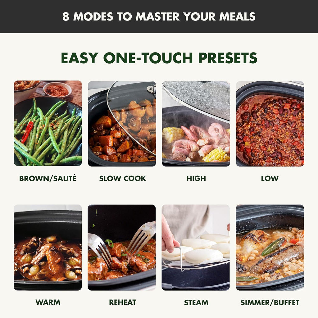 8-in-1 Programmable 6QT Electric Slow Cooker with Dishwasher-Safe Lid and Removable Base wourant