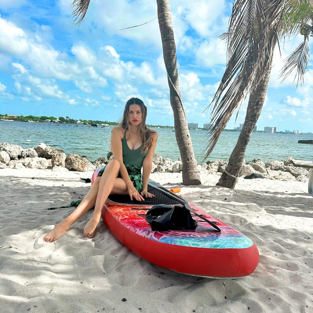 Inflatable wide SUP board with SUP carrying bag, hand pump, 10L waterproof bag and adjustable paddle wourant
