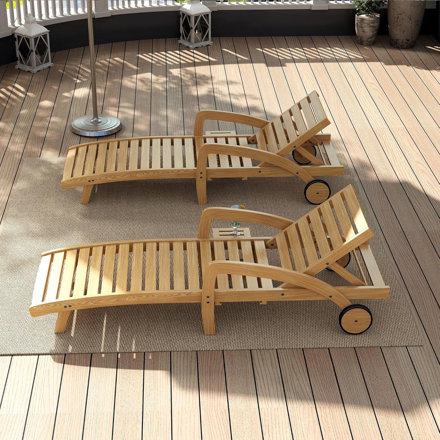 Pool Chaise Lounge Chairs Set of 4 5-Position Adjustable Outdoor Patio Lounge Chairs Wood Reclining Chaise Lounger Chair with Pullout Side Table wourant