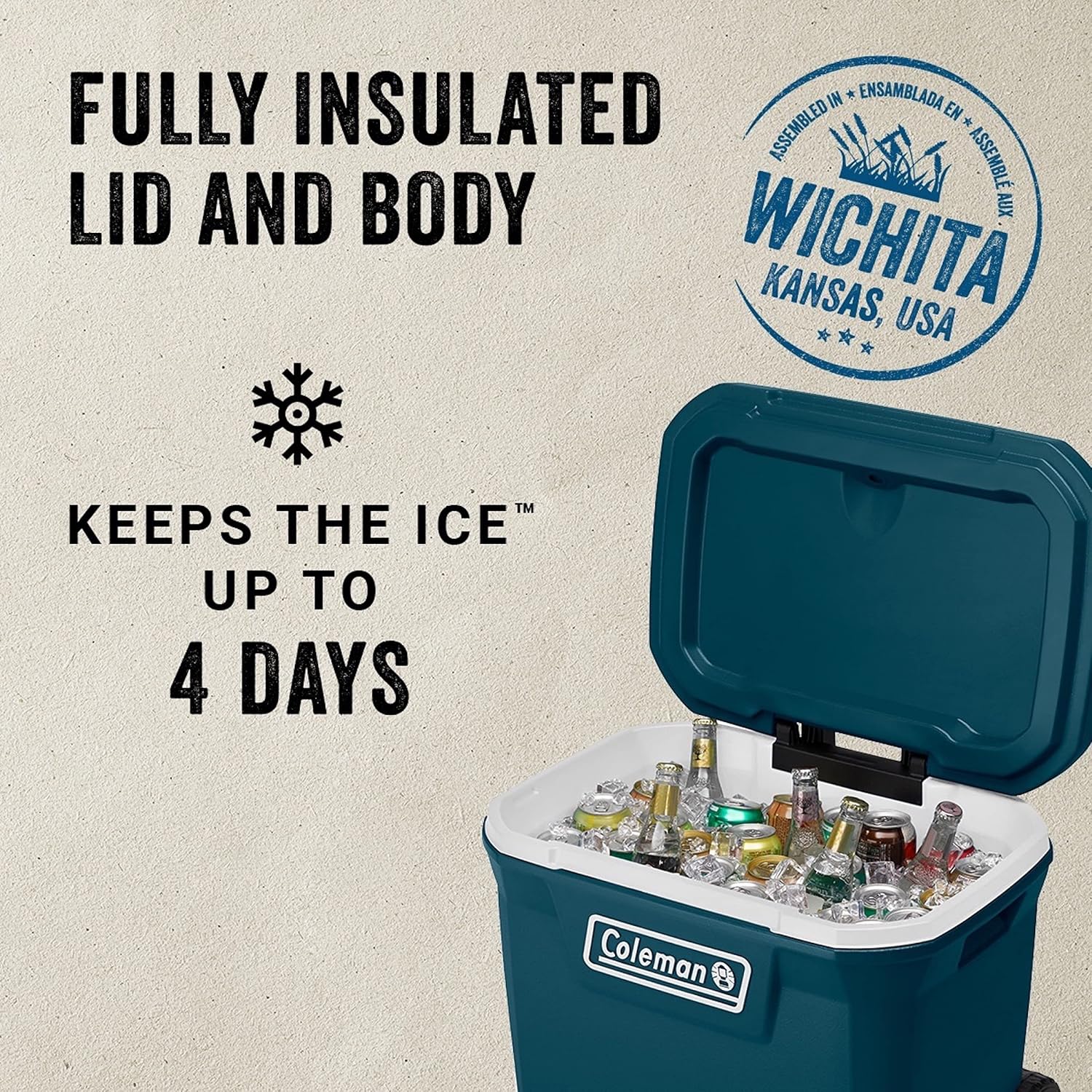Coleman Insulated Portable Rolling Cooler with Wheels, Leak-Proof Outdoor Hard Cooler, Keeps Ice for Up to 5 Days, 100 Quart wourant