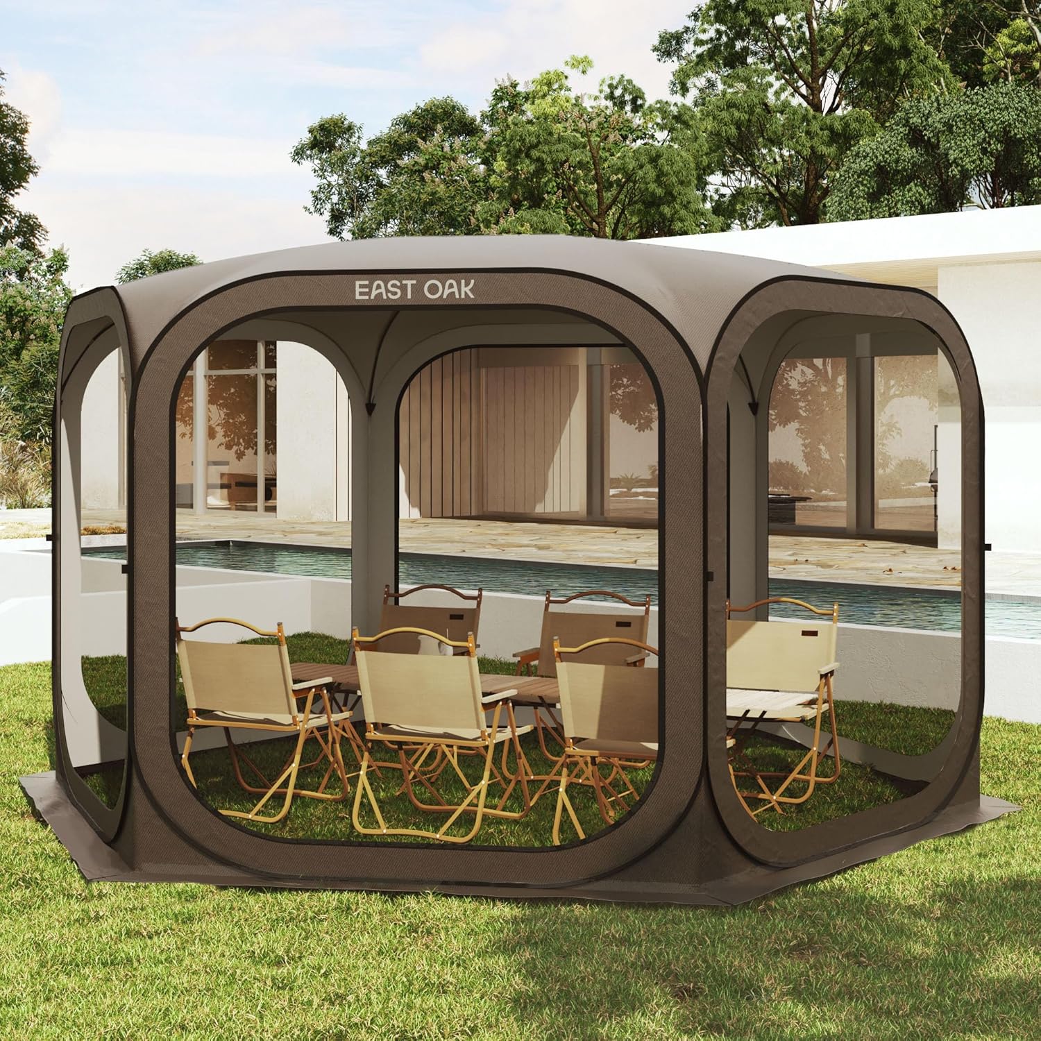 EAST OAK Screen House Tent Pop-Up, Portable Screen Room Canopy Instant Screen Tent 10 x 10 FT with Carry Bag for Patio, Backyard, Deck & Outdoor Activities, Beige wourant