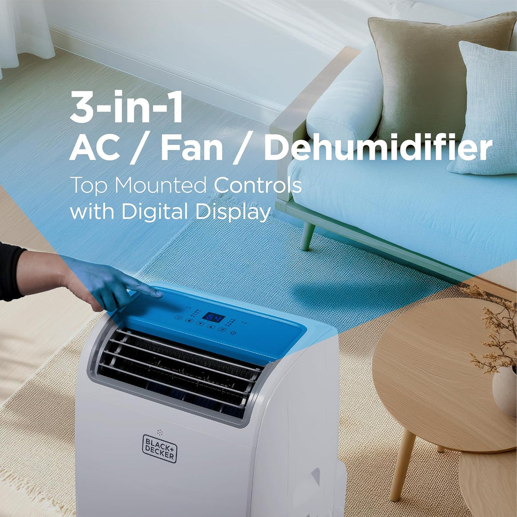 BLACK+DECKER 10,000 BTU Portable Air Conditioner for Rooms up to 450 Sq. with Remote Control, White wourant