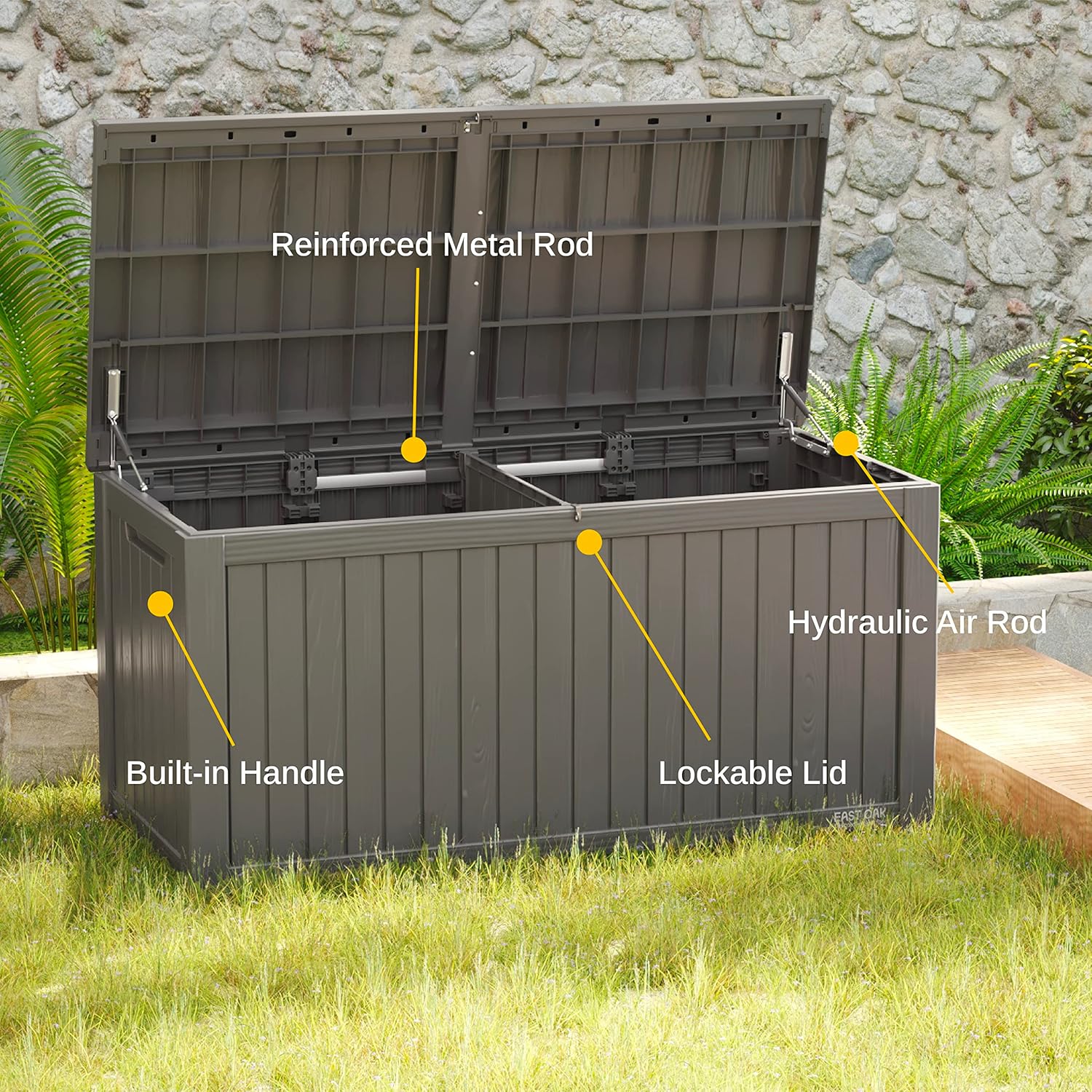 EAST OAK Outdoor Storage Box, 60 Gallon Deck Box Indoor and Outdoor Use, Waterproof Resin Storage Bin wourant