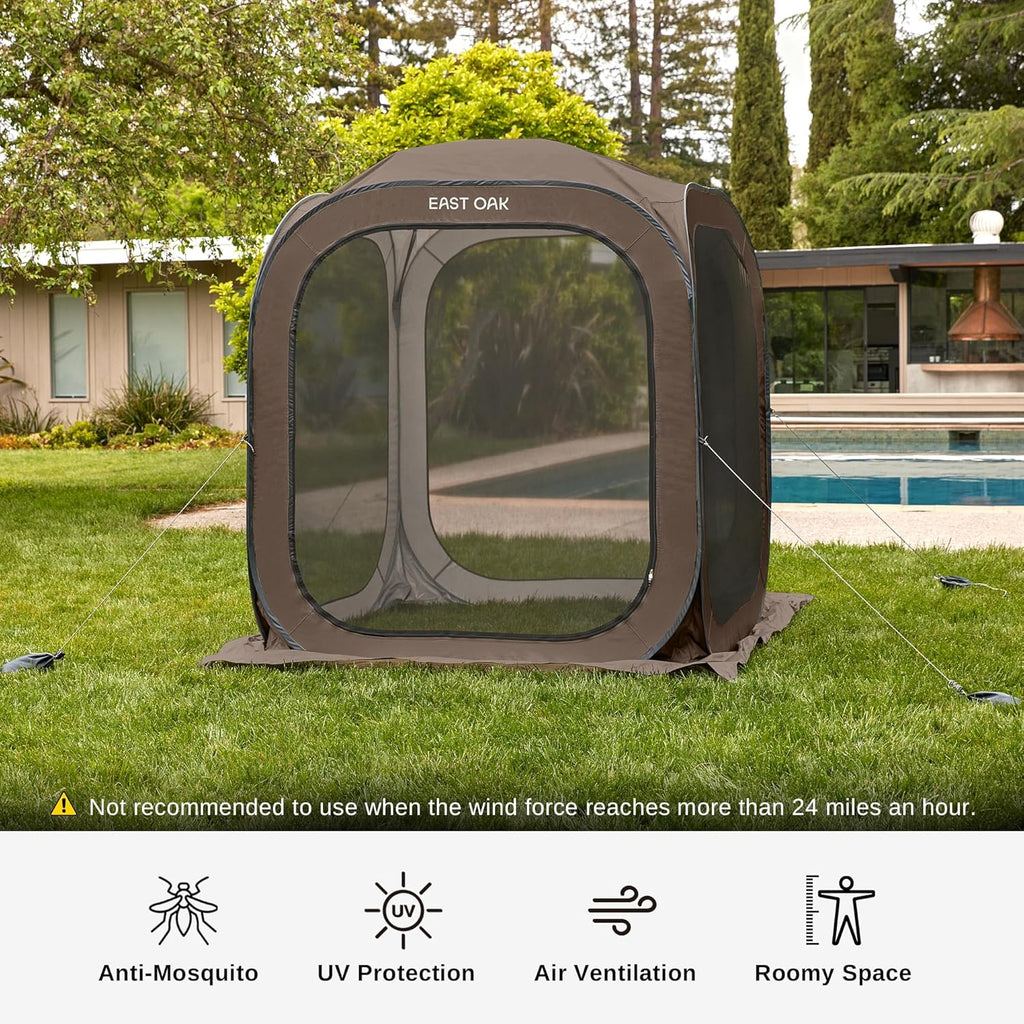 EAST OAK Screen House Tent Pop-Up, Portable Screen Room Canopy Instant Screen Tent 10 x 10 FT with Carry Bag for Patio, Backyard, Deck & Outdoor Activities, Beige wourant