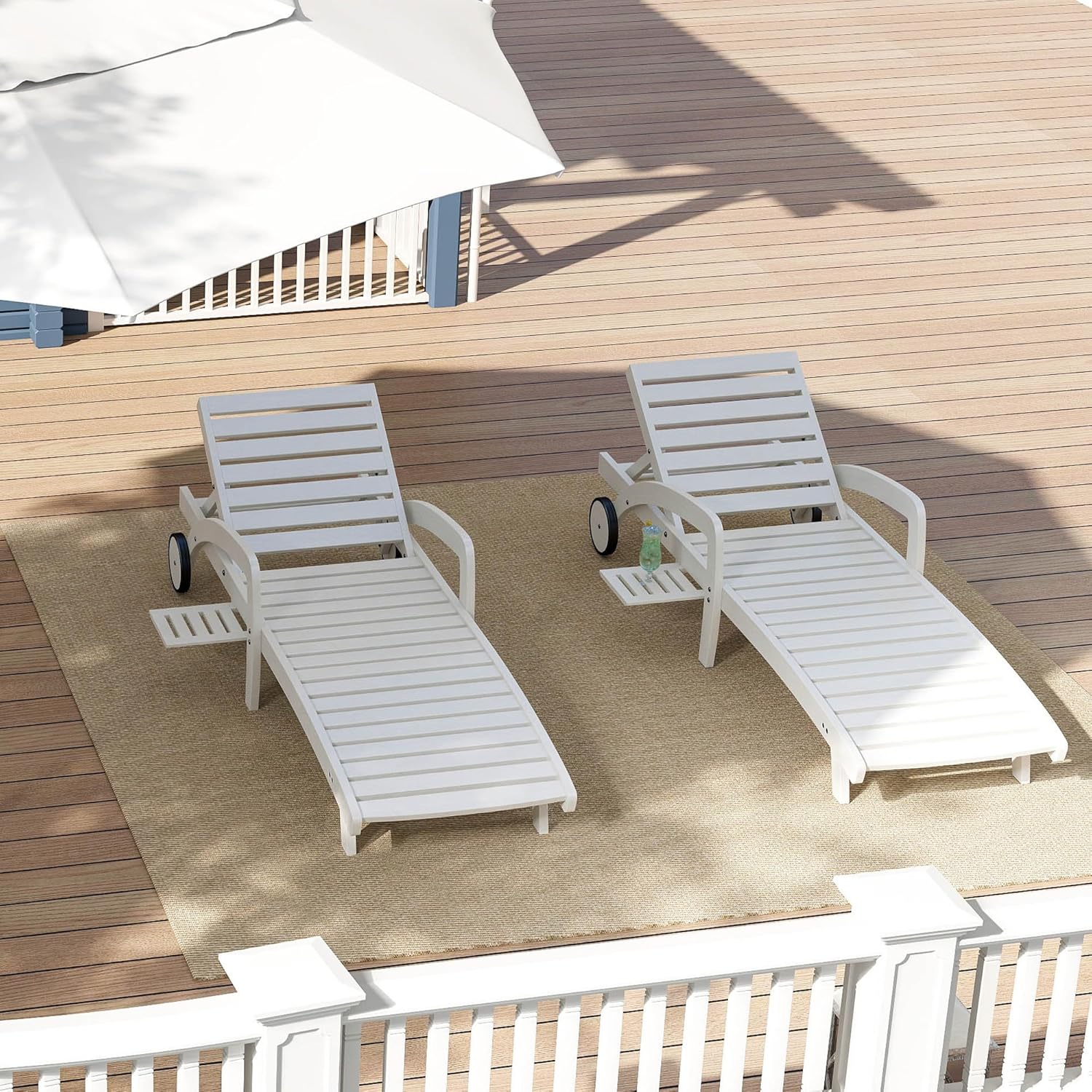 Pool Chaise Lounge Chairs Set of 4 5-Position Adjustable Outdoor Patio Lounge Chairs Wood Reclining Chaise Lounger Chair with Pullout Side Table wourant