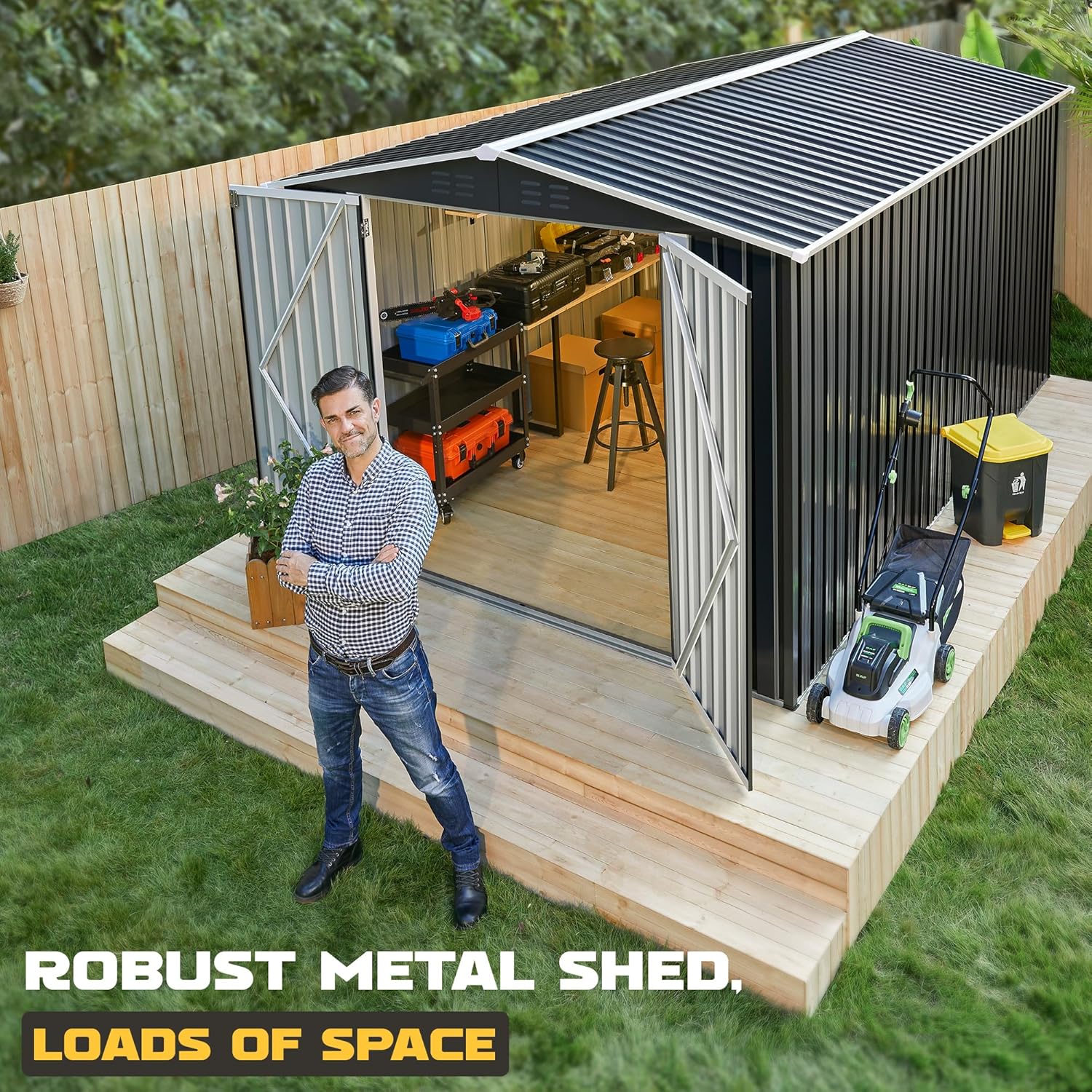 Polar Aurora 8 x 12 FT Outdoor Storage Shed, Metal Garden Shed with Updated Frame Structure, Tool Sheds for Backyard Garden Patio Lawn Black wourant