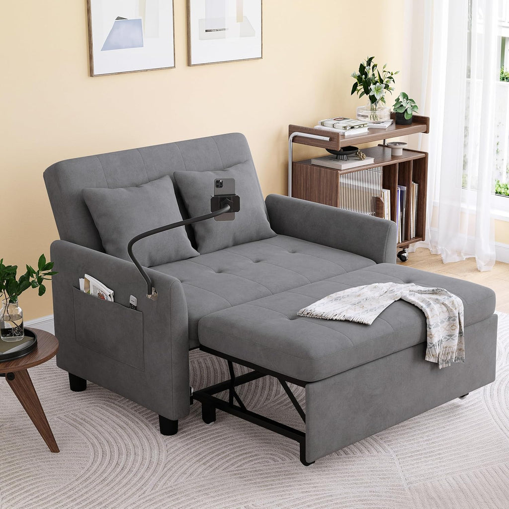 Sleeper Sofa Bed, 3 in 1 Convertible Sleeper Couch Bed Pull Out, Small Loveseat Sofa, Futon Sofa Bed Full Size, 46" Velvet Love Seat wourant