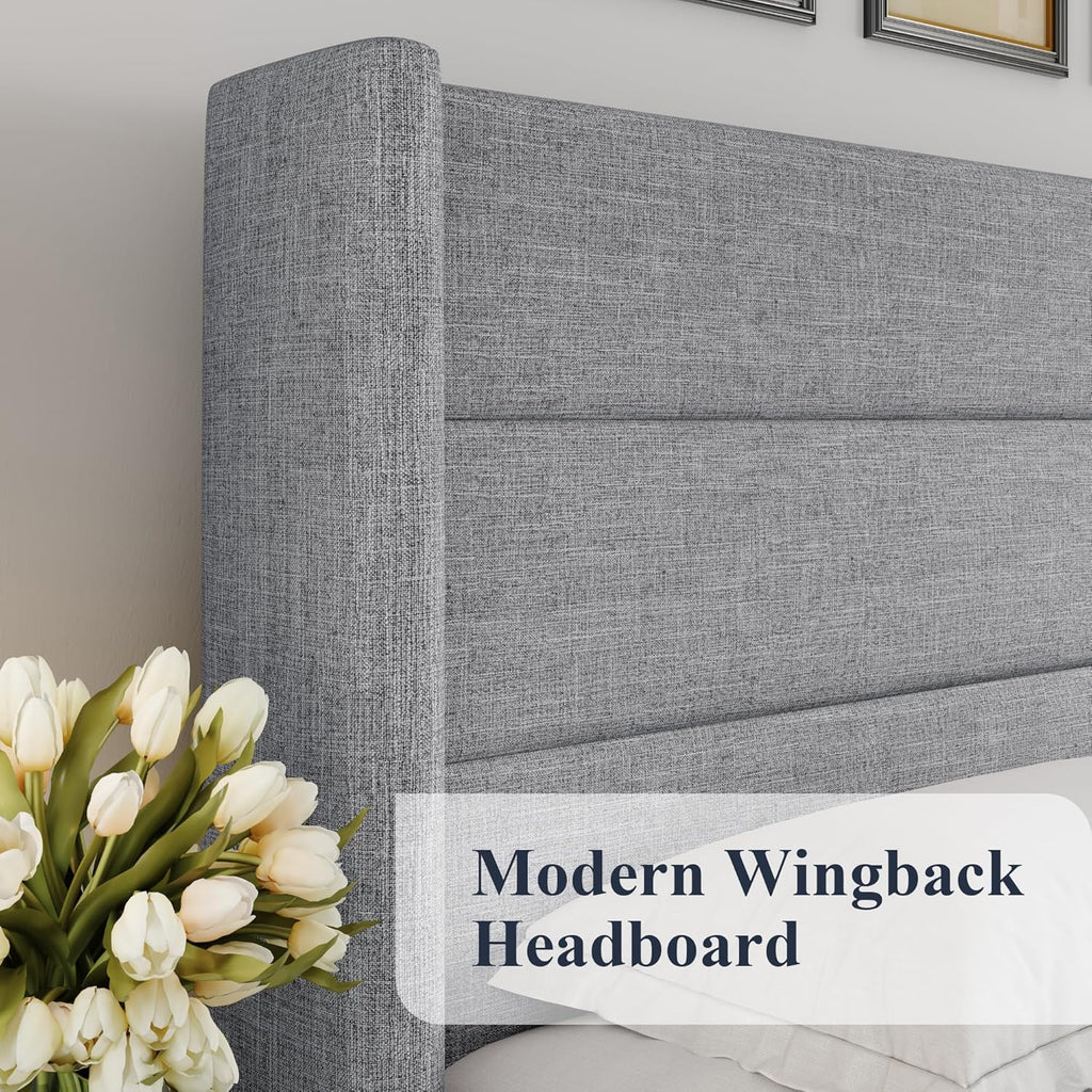 Allewie Queen Size Lift Up Storage Bed Modern Wingback Headboard Hydraulic Support wourant