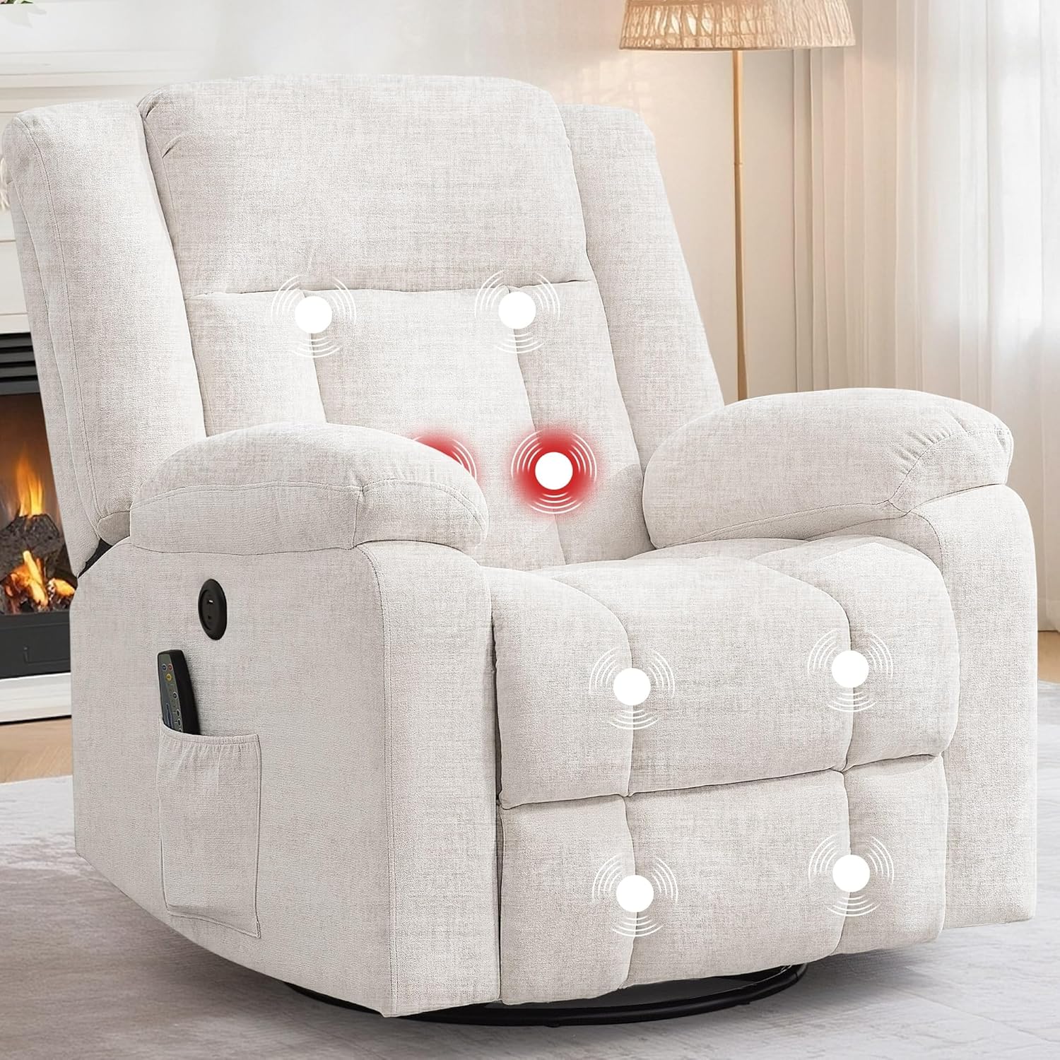 Adult rocking chair, gliding recliner, 360° rotating rocking chair with massage and heating function wourant