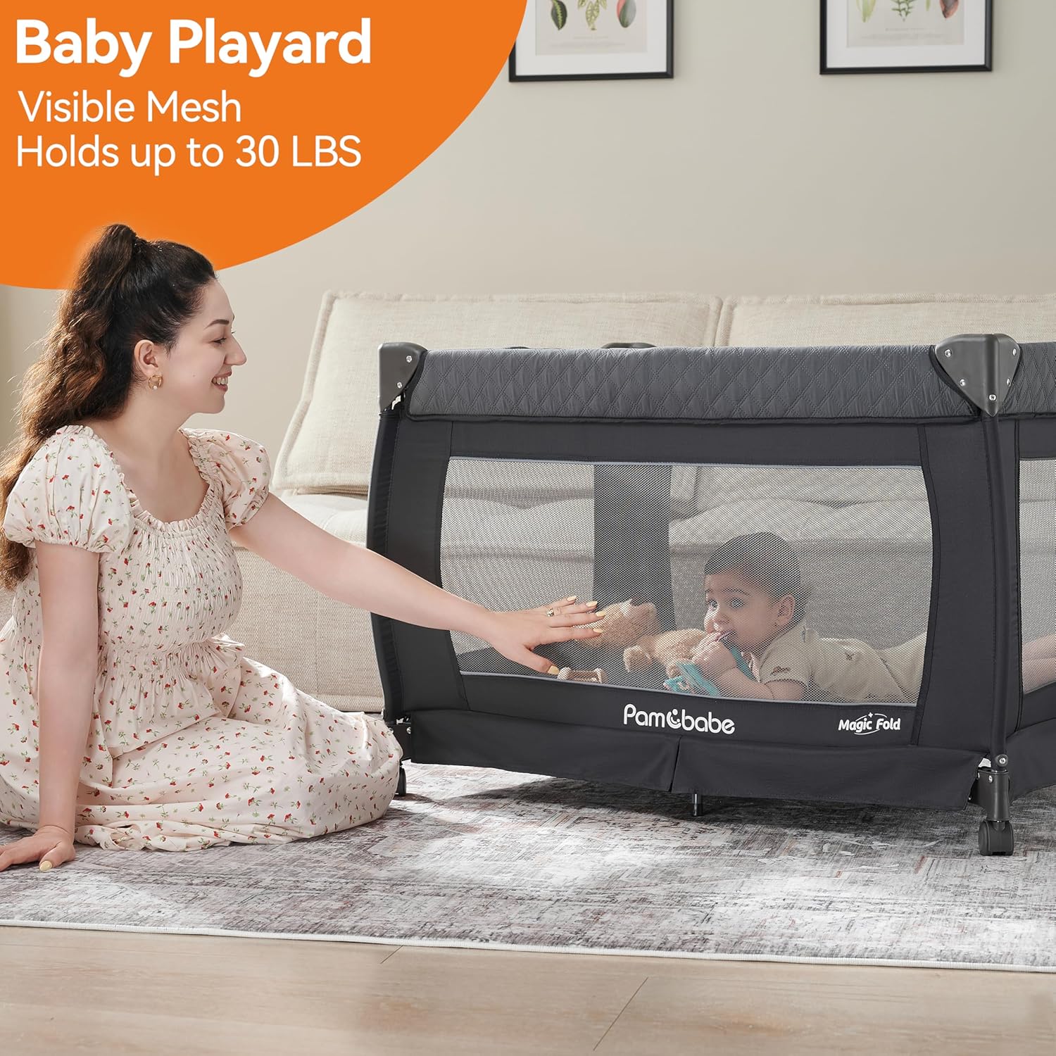 Pamo Babe Baby Playpen - Heavy-duty steel frame provides a safe sleeping space and portable crib wourant