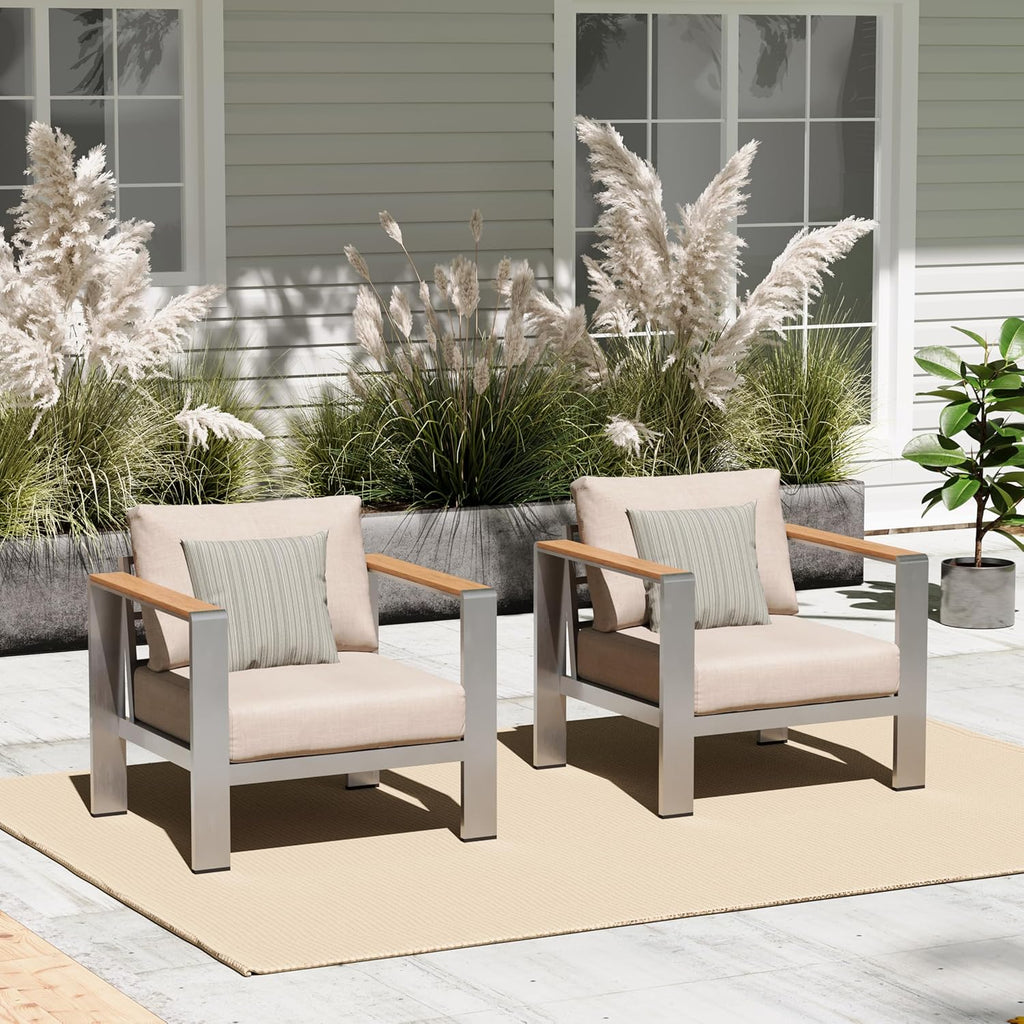 Aluminum Outdoor Patio Furniture Set with Coffee Table, 5 Piece Patio Conversation Sets, Outdoor Sectional Furniture for Porch, Balcony, Yard, Gray woonhhop
