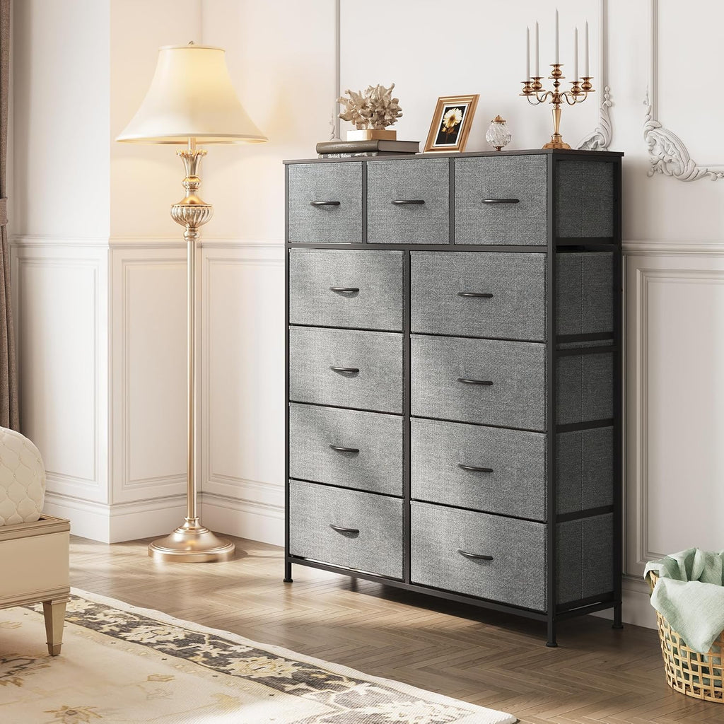 Storage Organizer Unit with 11 Fabric Bins, Storage Drawers Organizer with Steel Frame, Tall Storage Tower Organizaton wourant