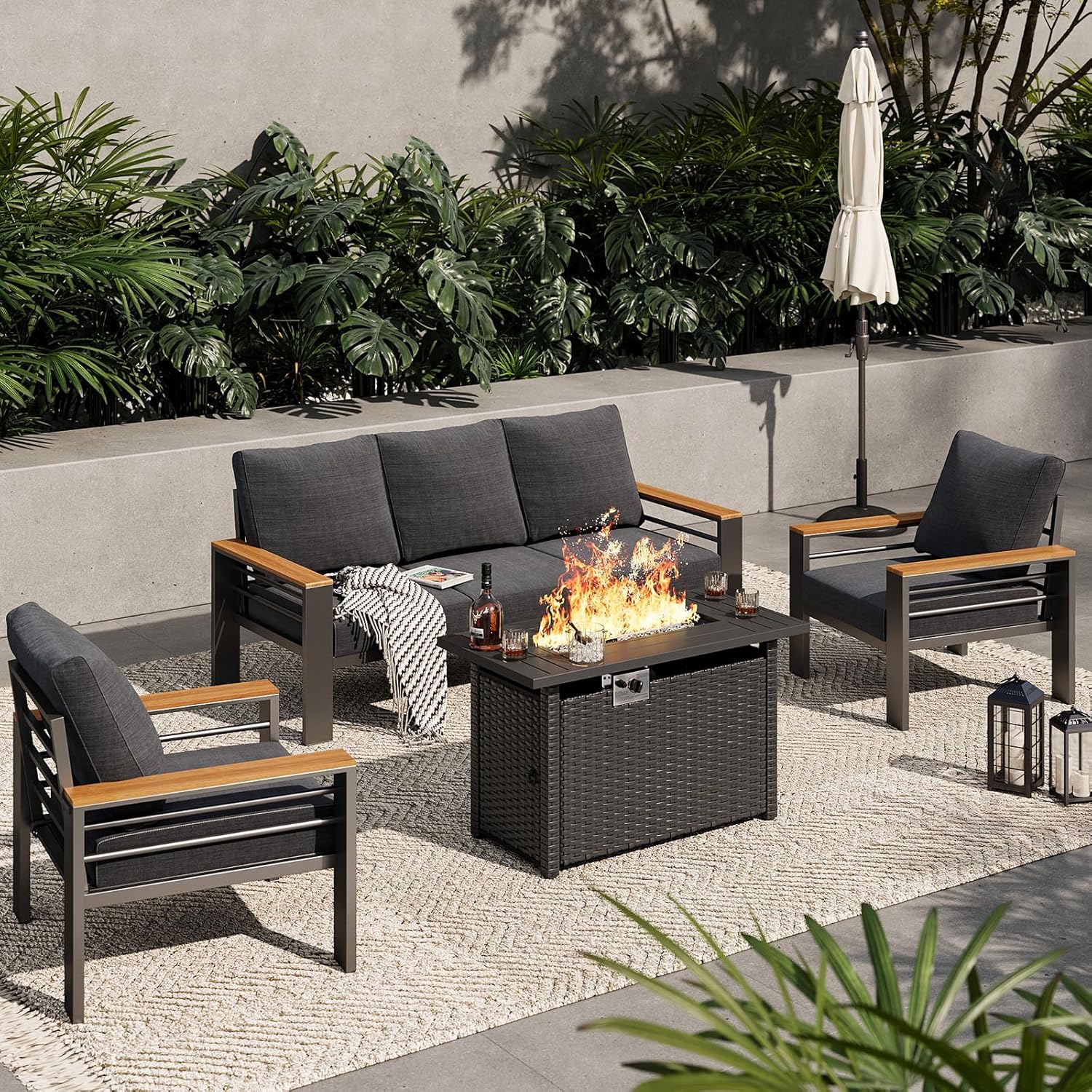 Aoxun Aluminum Outdoor Patio Furniture Set, 5 Seats Outdoor Sectional with Coffee Table, Patio Conversation Sets with Upgraded Armrests and Cushions for Backyard, Garden and Poolside woonhhop