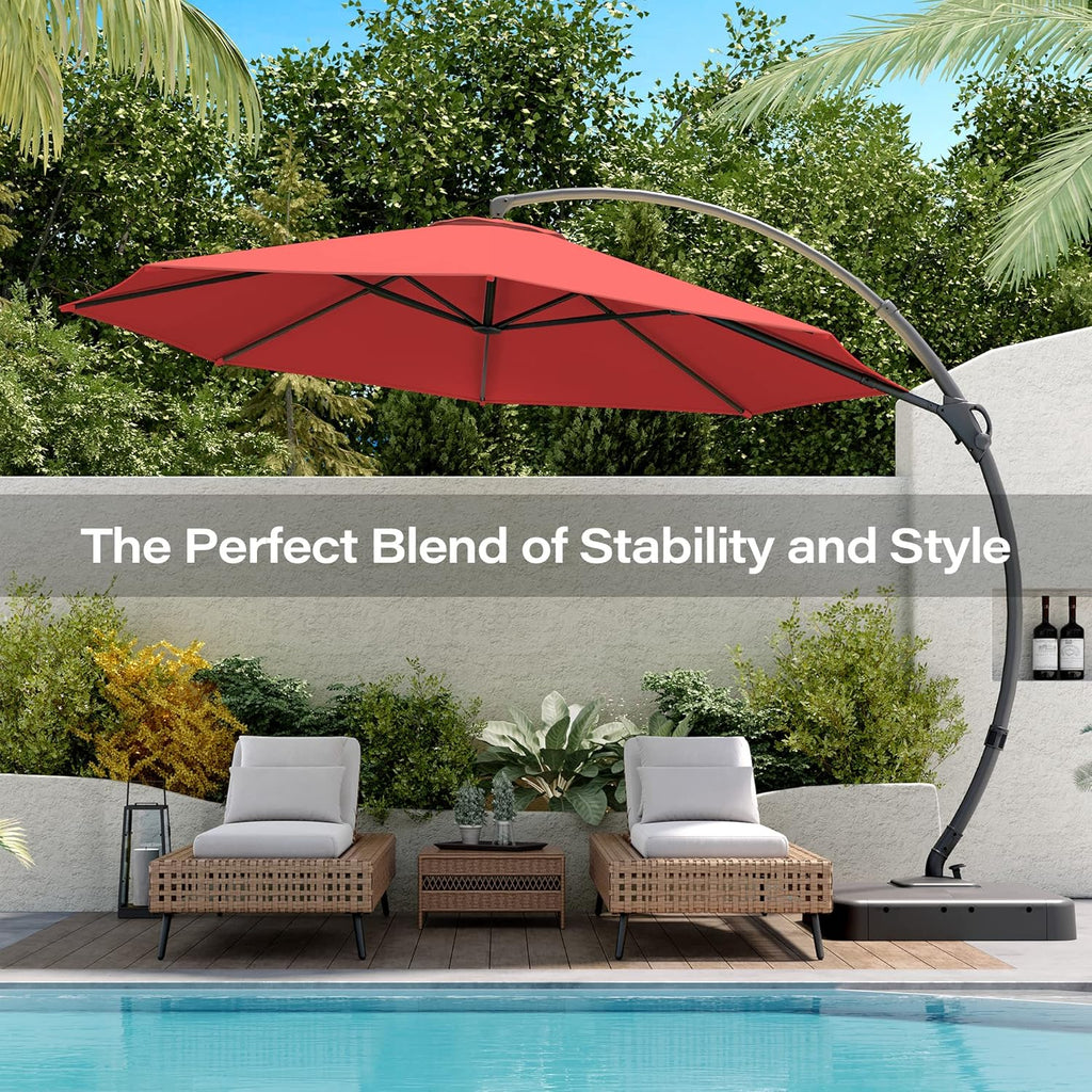 LAUSAINT HOME Outdoor Patio Umbrella with Base included, 11 FT Deluxe Curvy Cantilever Umbrella Heavy Duty Offset Hanging Umbrella with 360° Rotation for Market, Pool, Garden, Backyard, Deck (Beige) wourant