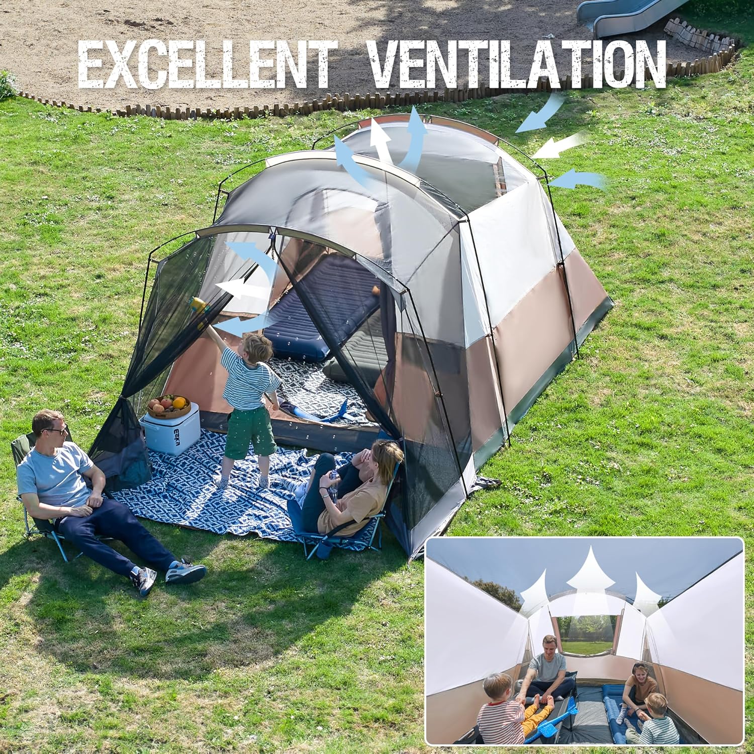 PORTAL 6/8/10 Person Family Camping Tent with Screen Room, Water Resistant Big Tunnel Tent with Rainfly, Large Family Tent for Outdoor Camping, Party wourant
